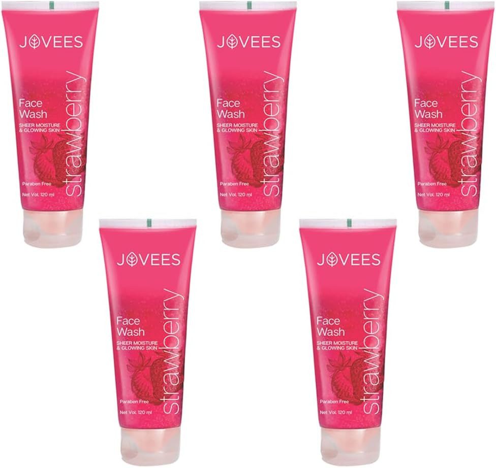 Jovees Gesichtsreinigungsgel Herbal Strawberry Face Wash mit Erdbeerextrakten, Tiefenreinigung, 5-tlg., Für feuchtigkeitsspendende und strahlende Haut