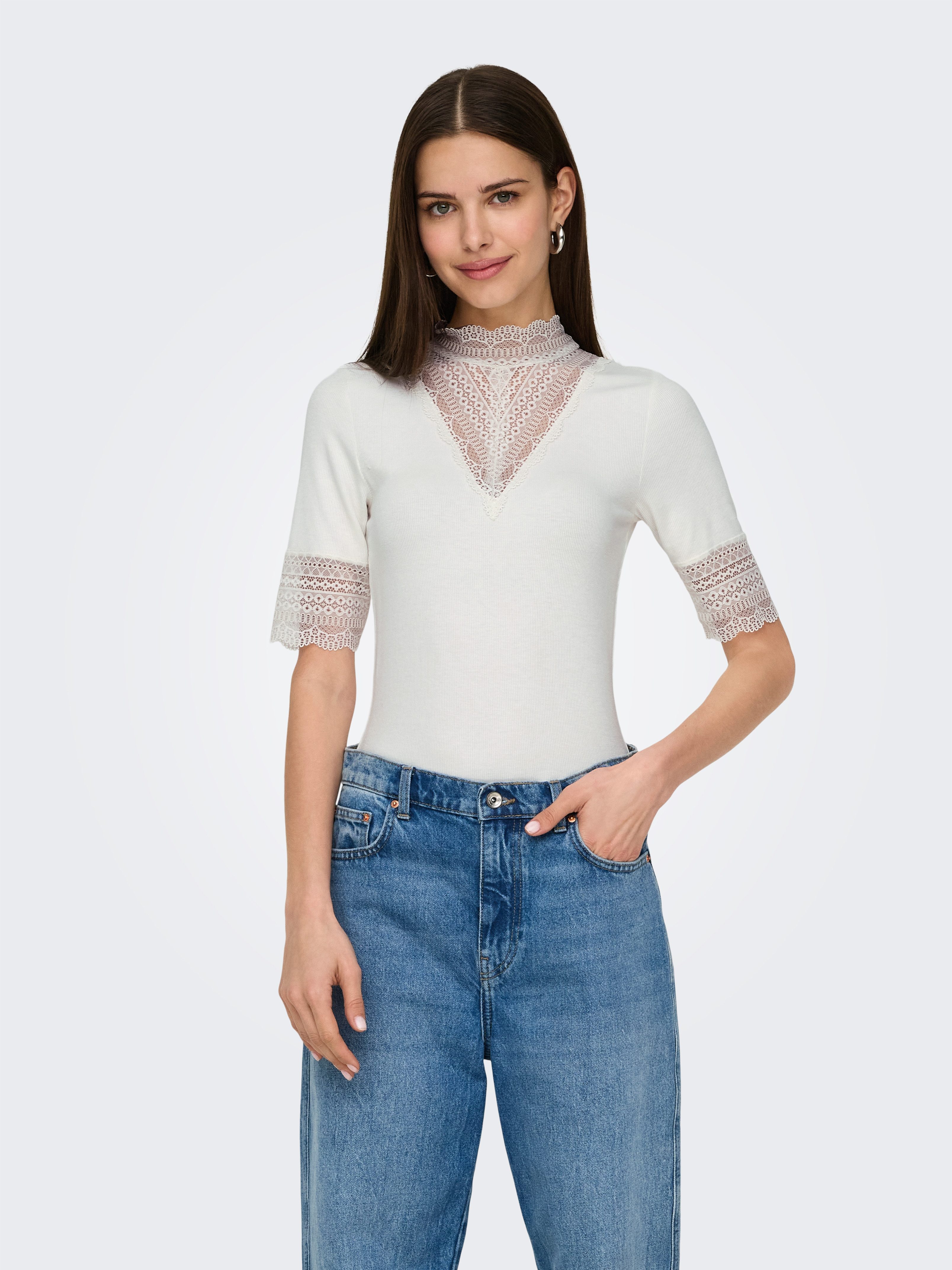 ONLY Spitzenshirt ONLTILDE HIGHNECK S/S TOP JRS NOOS günstig online kaufen