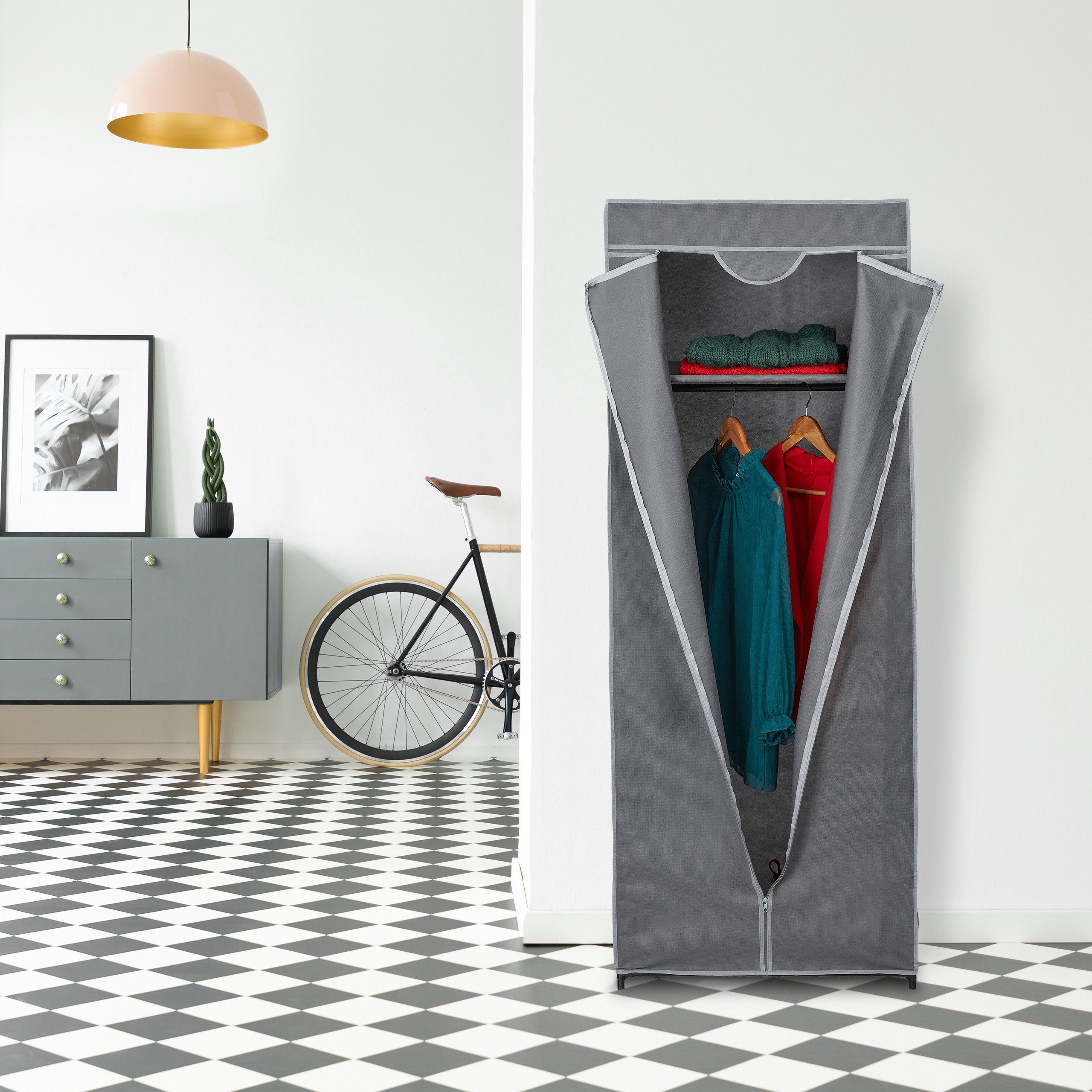 relaxdays Stoffschrank mit Kleiderstange Anthrazit günstig online kaufen
