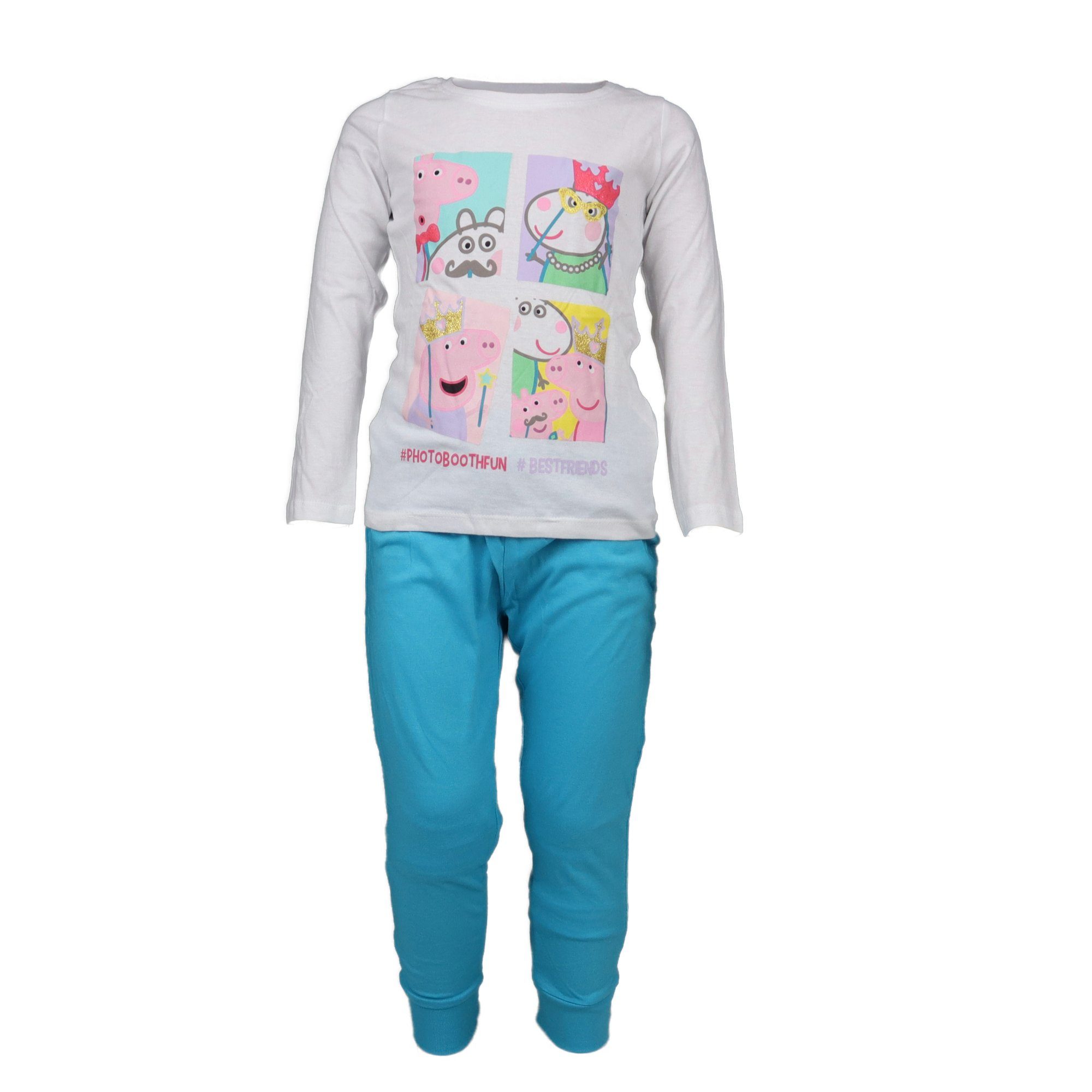 Peppa Pig Schlafanzug Wutz Kinder Pyjama Gr. 92 bis 116 Weiß/Blau