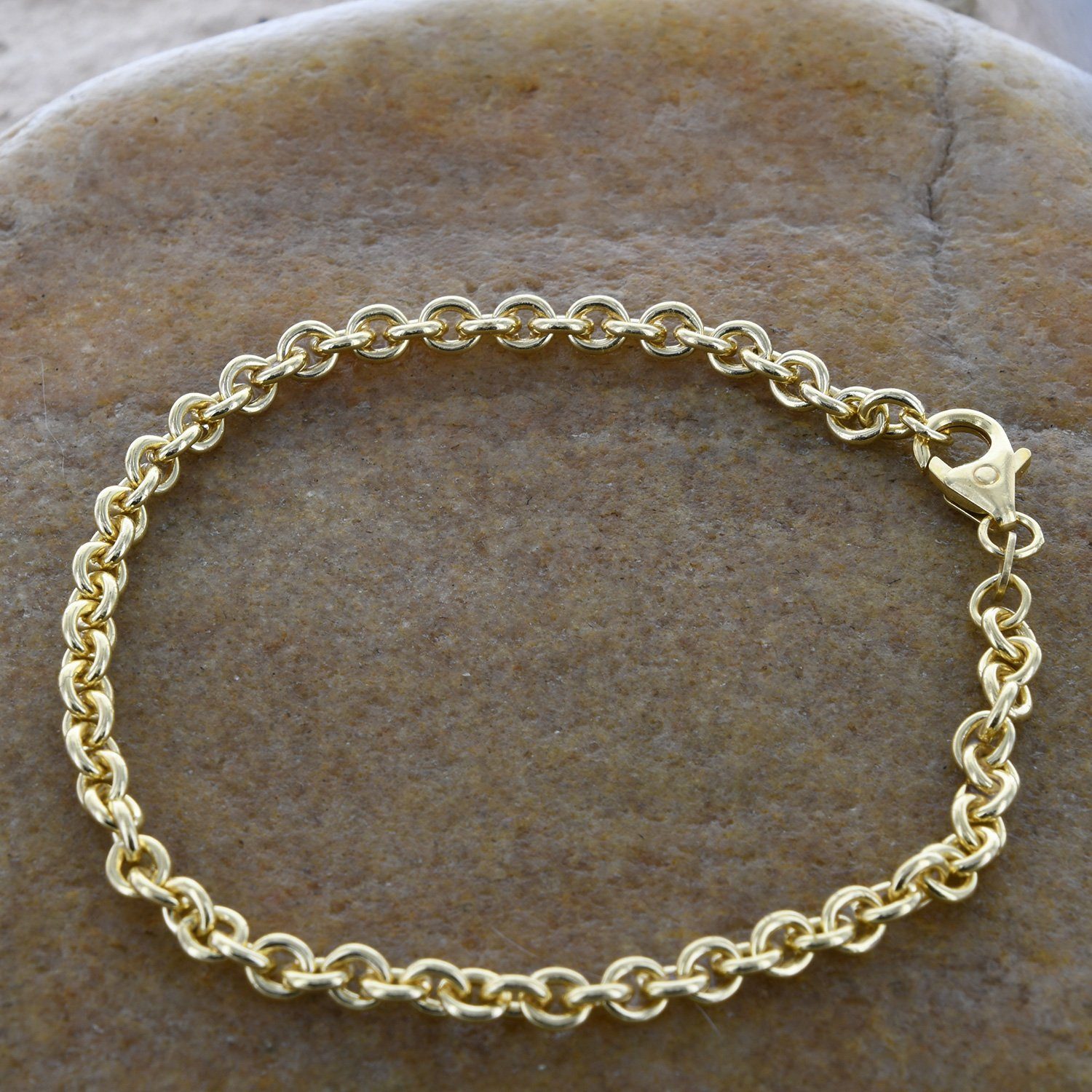 Herren Schmuck HOPLO Goldkette 4,0 mm 19 cm 585 - 14 Karat Gold Armkette Ankerkette rund massiv Gold hochwertige Goldkette (inkl
