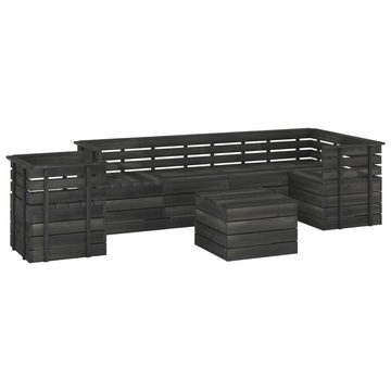 vidaXL Gartenlounge-Set 7-tlg. Garten-Sofagarnitur aus Paletten Kiefernholz Dunkelgrau, (7-tlg)