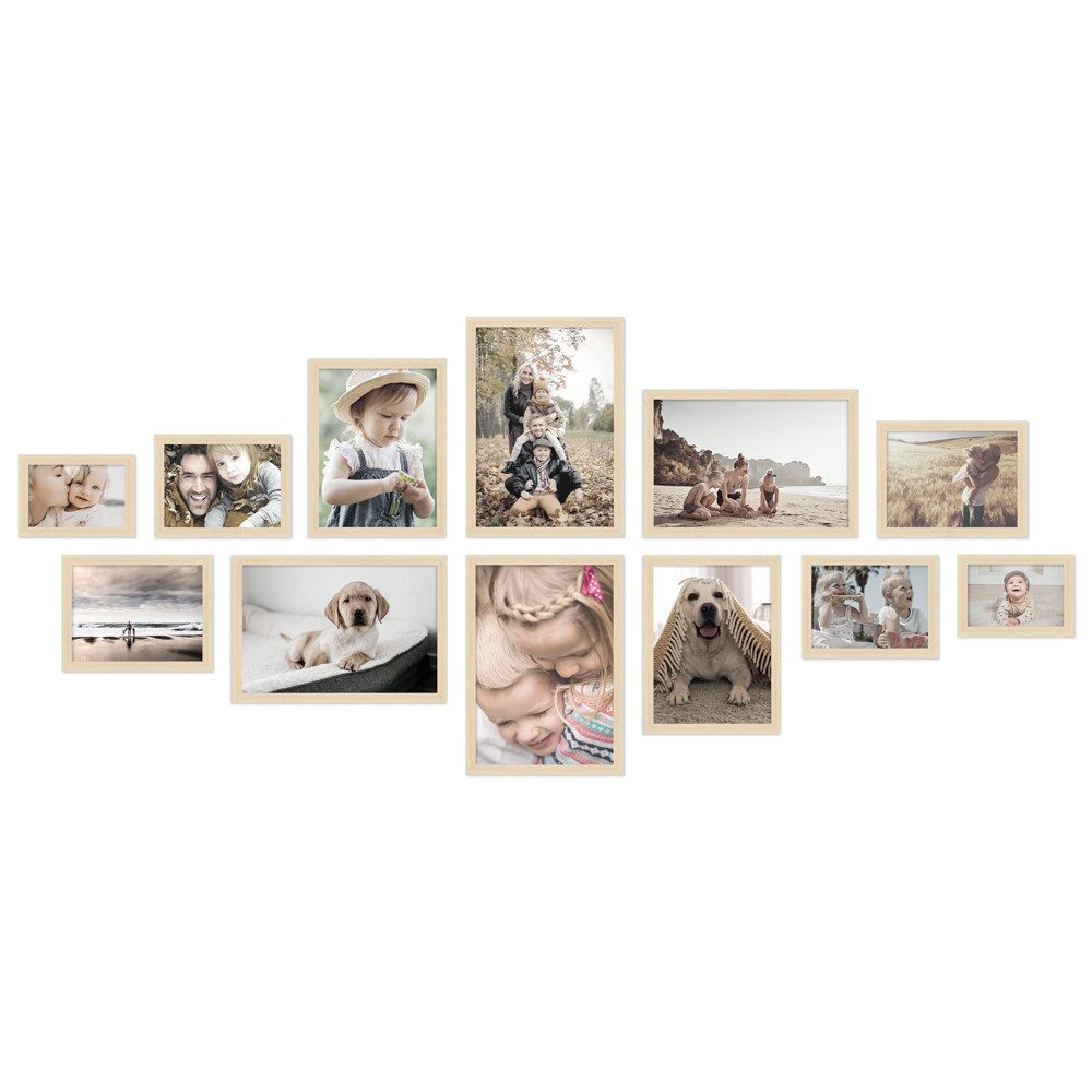 WANDStyle Bilderrahmen-Set H950, für 12 Bilder, Natur-Optik, aus Massivholz im Stil Modern