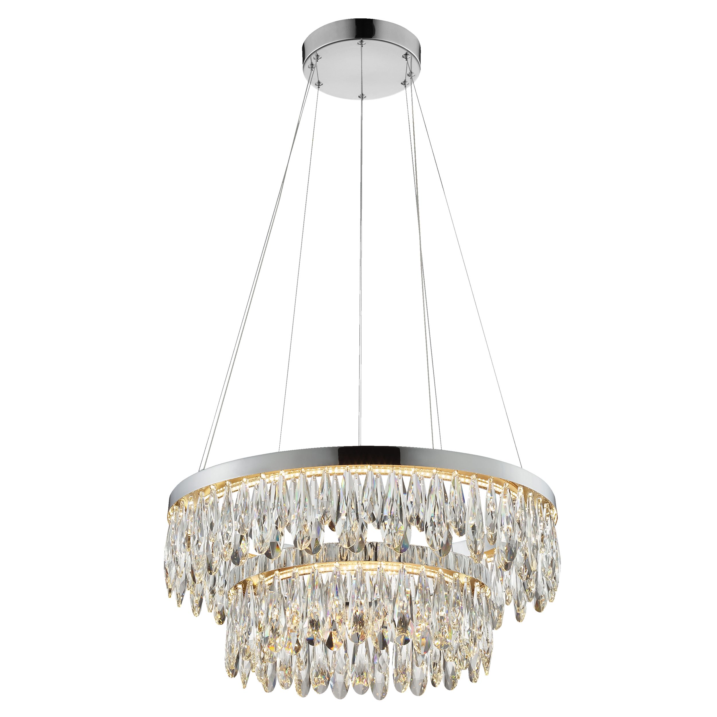 Lightbox Pendelleuchte, LED fest integriert, Warmweiß, LED Hängelampe mit Kristallen - Ø 60 cm - chromfarbend