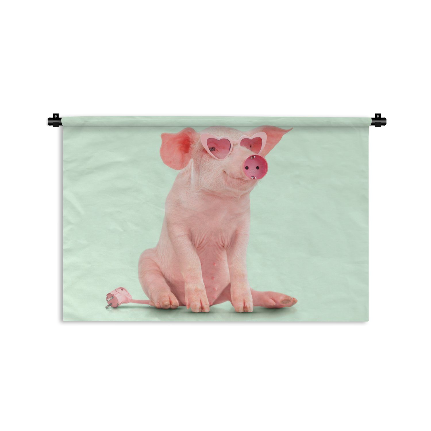 MuchoWow Wanddekoobjekt Schwein - Rosa - Brille - Sockel - Tiere, Wanddeko für Wohnzimmer, Schlafzimmer, Kleid, Wandbehang, Kinderzimmer