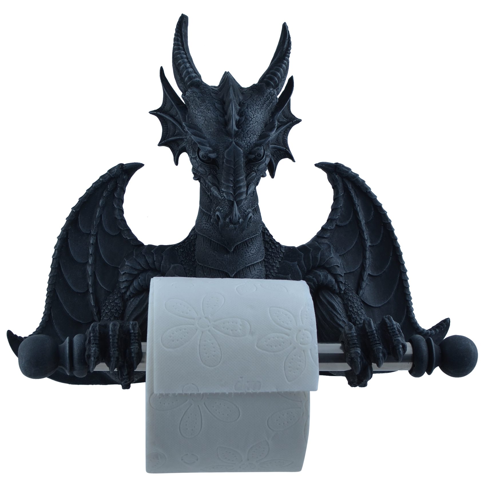 Vogler direct Gmbh Toilettenpapierhalter Toilettenrollenhalter Drache, aus Kunststein, mit Metallstange, von Hand coloriert, aus Kunststein, LxBxH ca. 32x26x11cm