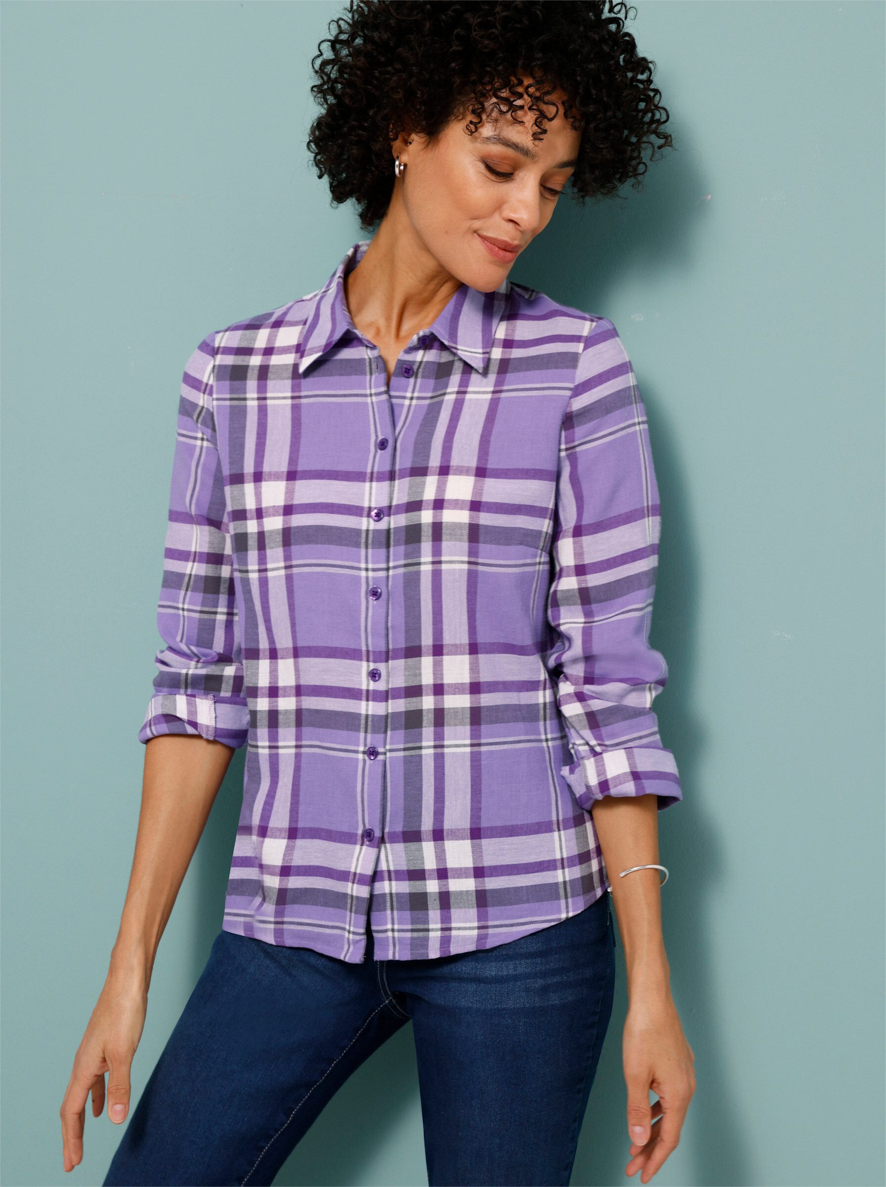 Sieh an! Klassische Bluse Karo-Bluse Langarm