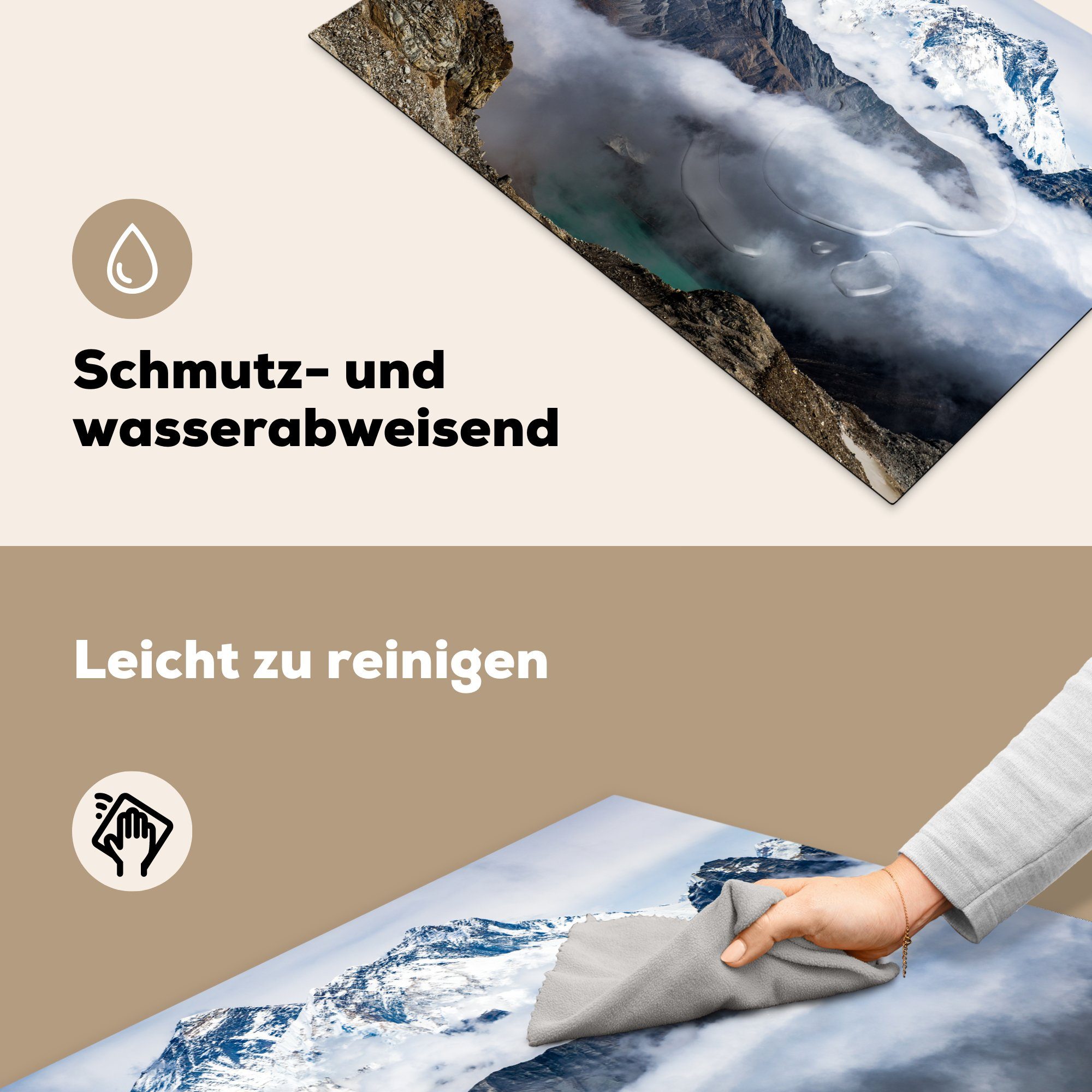 tlg), des cm, den Gipfel für Everest Vinyl, die Wolken, 81x52 Mount Schutz Verschneiter in MuchoWow Induktionskochfeld Herdblende-/Abdeckplatte Ceranfeldabdeckung (1 küche,