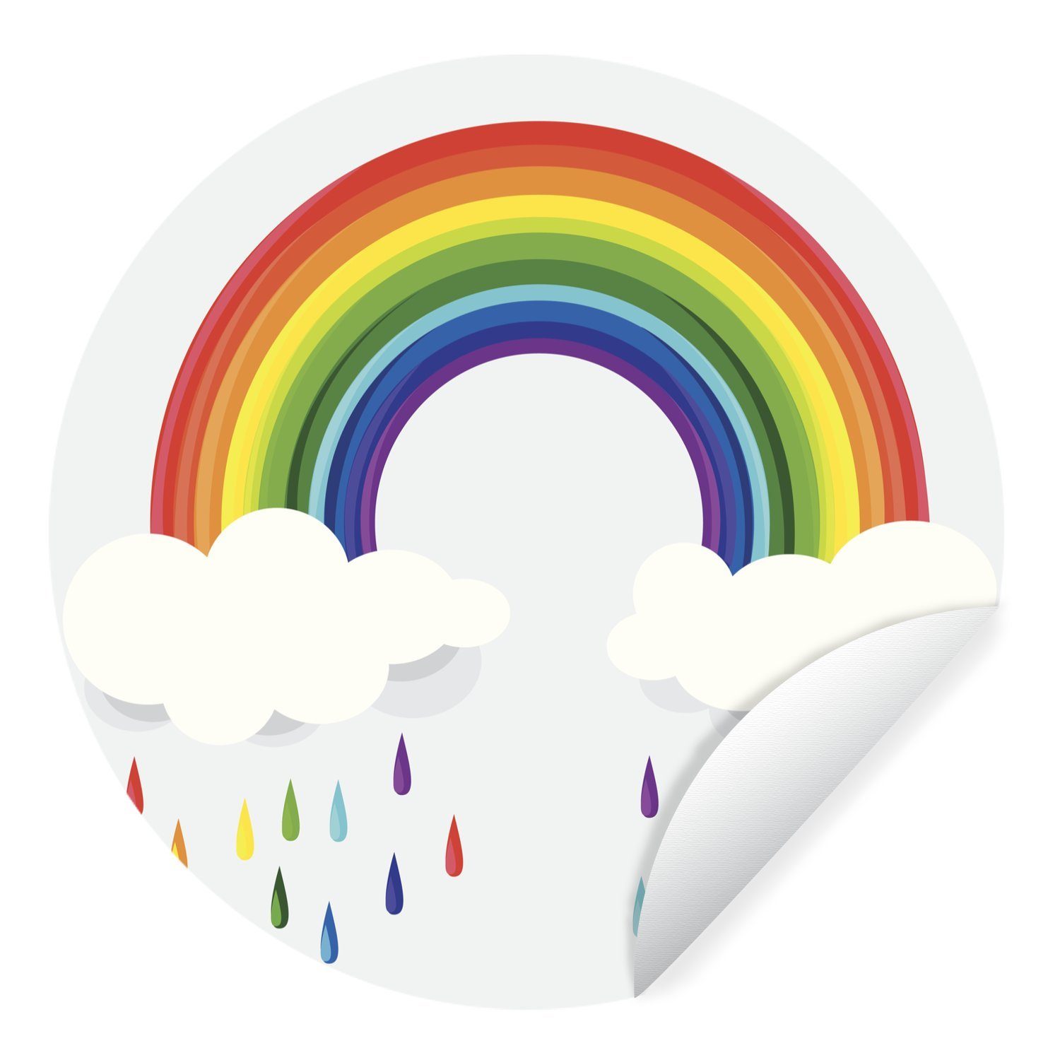 MuchoWow Wandsticker Eine Illustration eines Regenbogens mit Wolken und Regenbogentropfen (1 St), Wandtattoo Selbstklebend, Wohnzimmer Deko Aufkleber, 30x30 cm