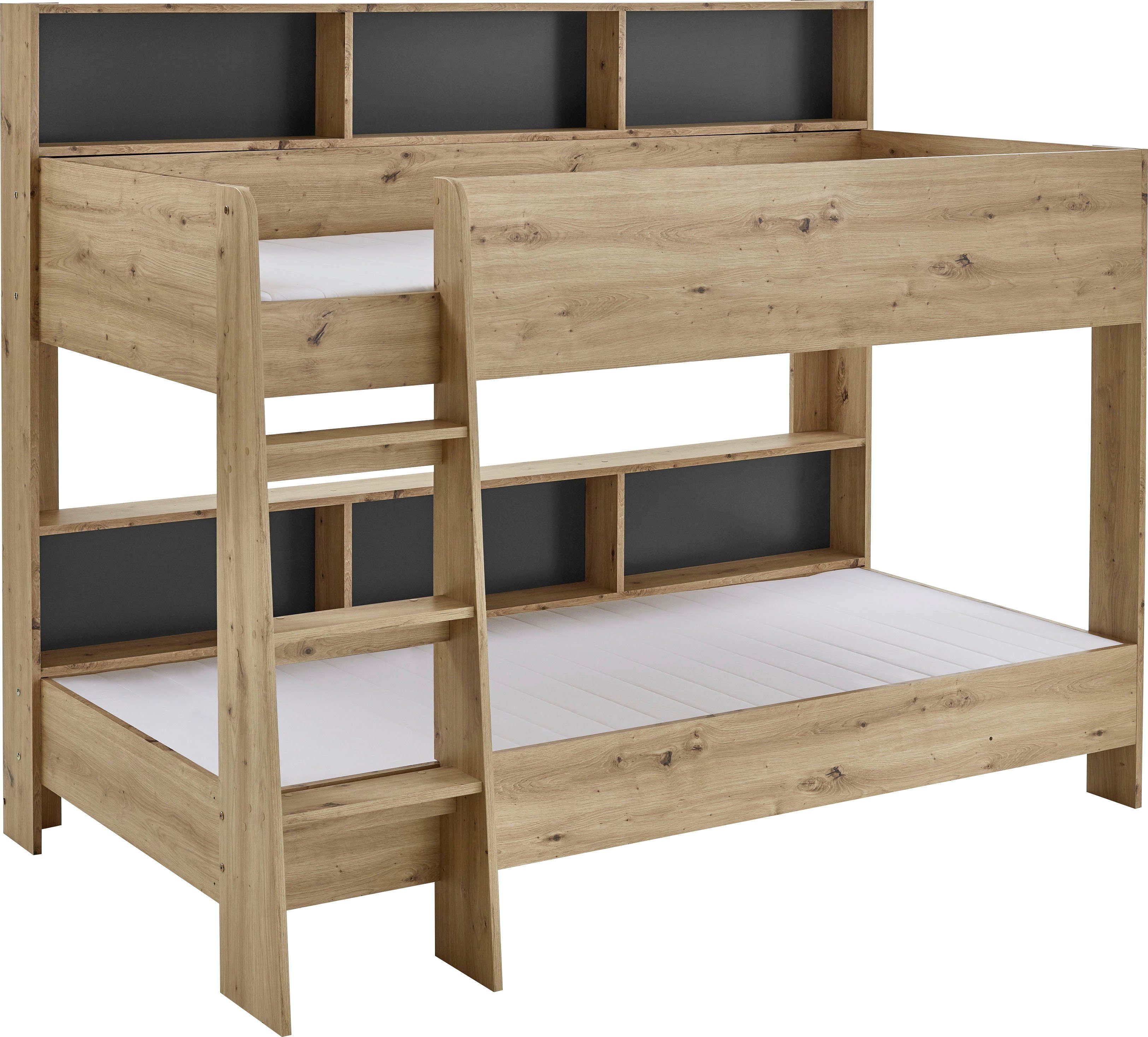 Relita Etagenbett Sway, 2 Liegeflächen, mit Leiter, rückseitige Regale