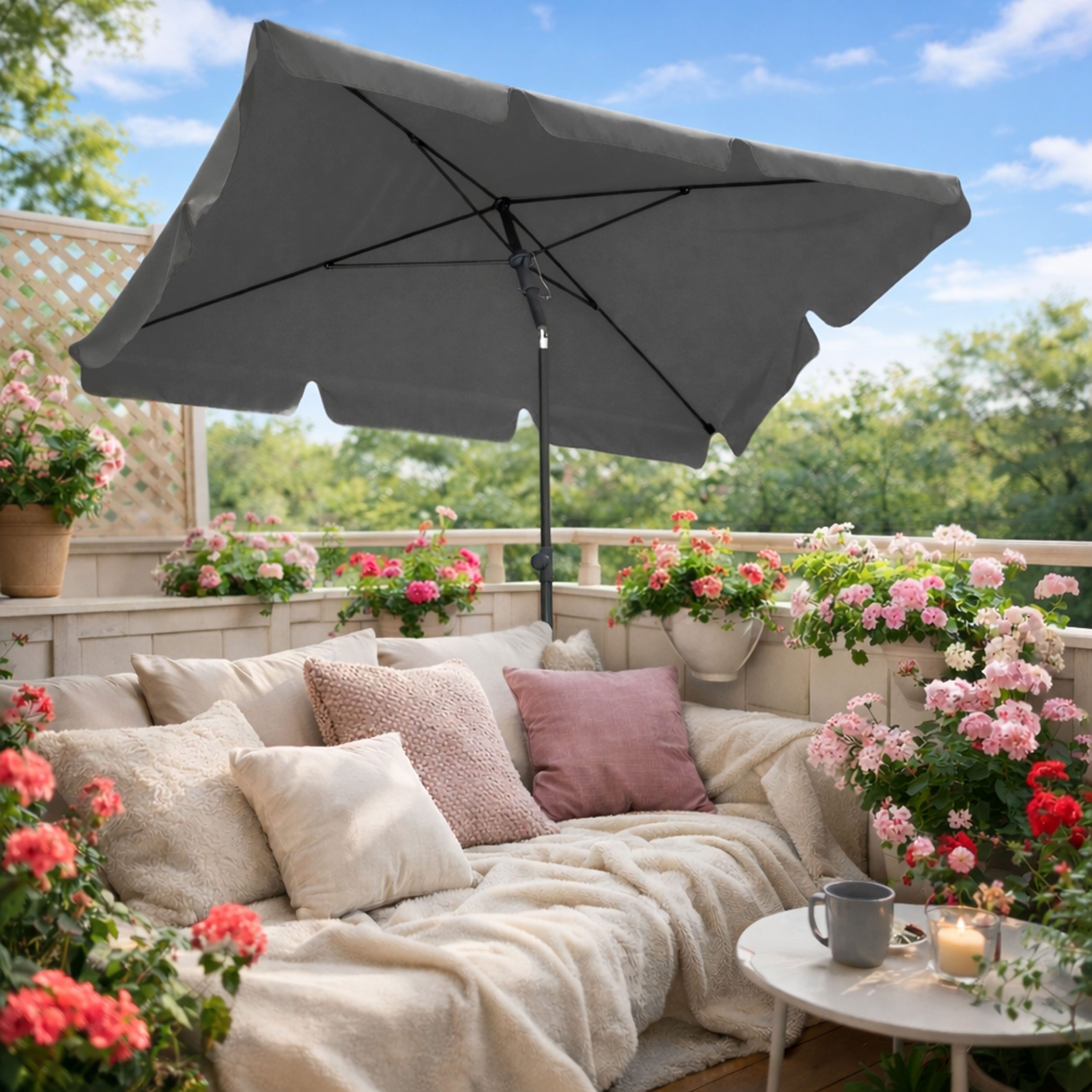 Quick Star Sonnenschirm Balkon Sonnenschirm 200x125cm Rechteckig, LxB: 125x200 cm, Abknickbar, Drehbar, Höhenverstellbar – Bild 4 von 5