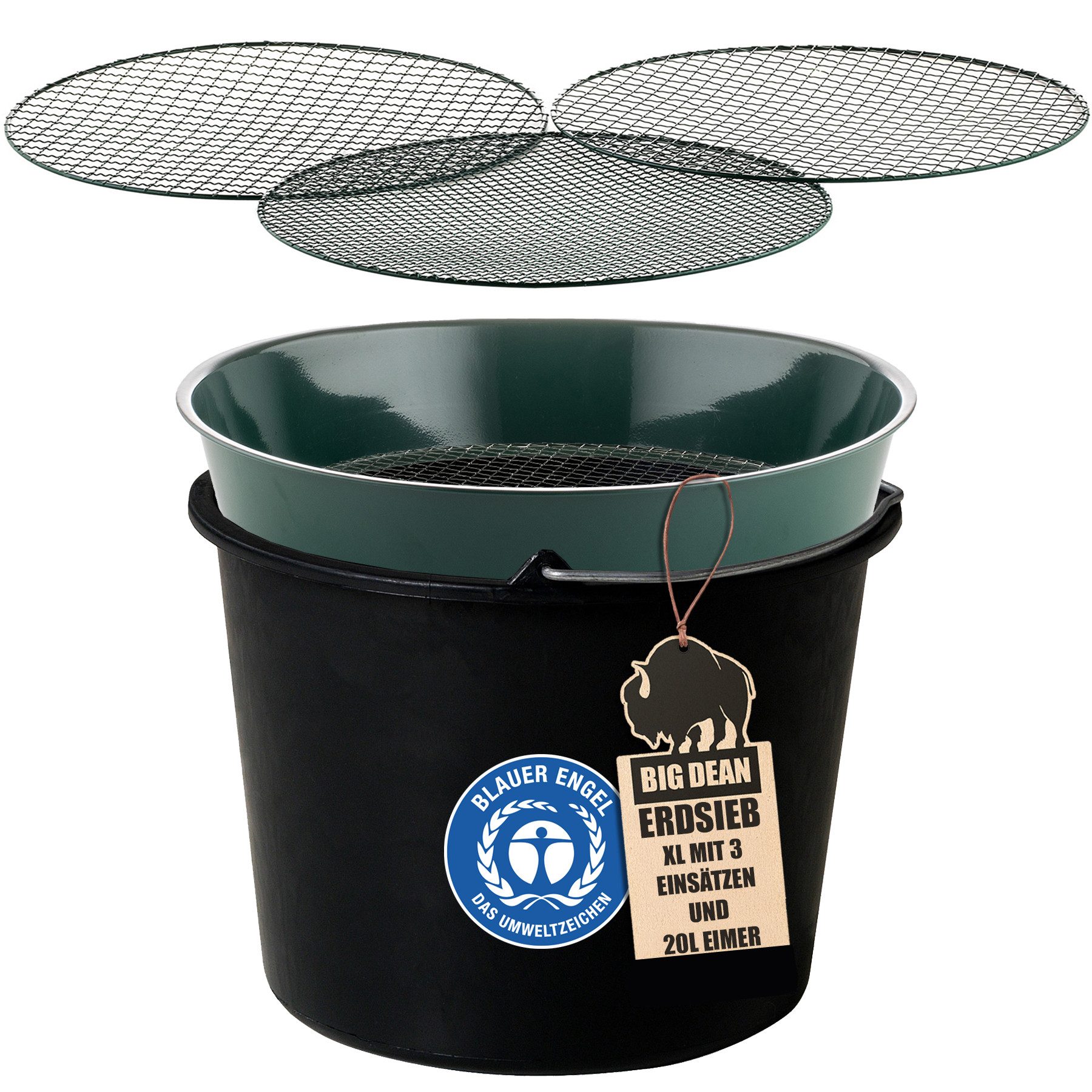 Gartensieb aus Metall mit 3 Maschenweiten 6,4 mm/9,5 mm/12,7 mm - Erdsieb