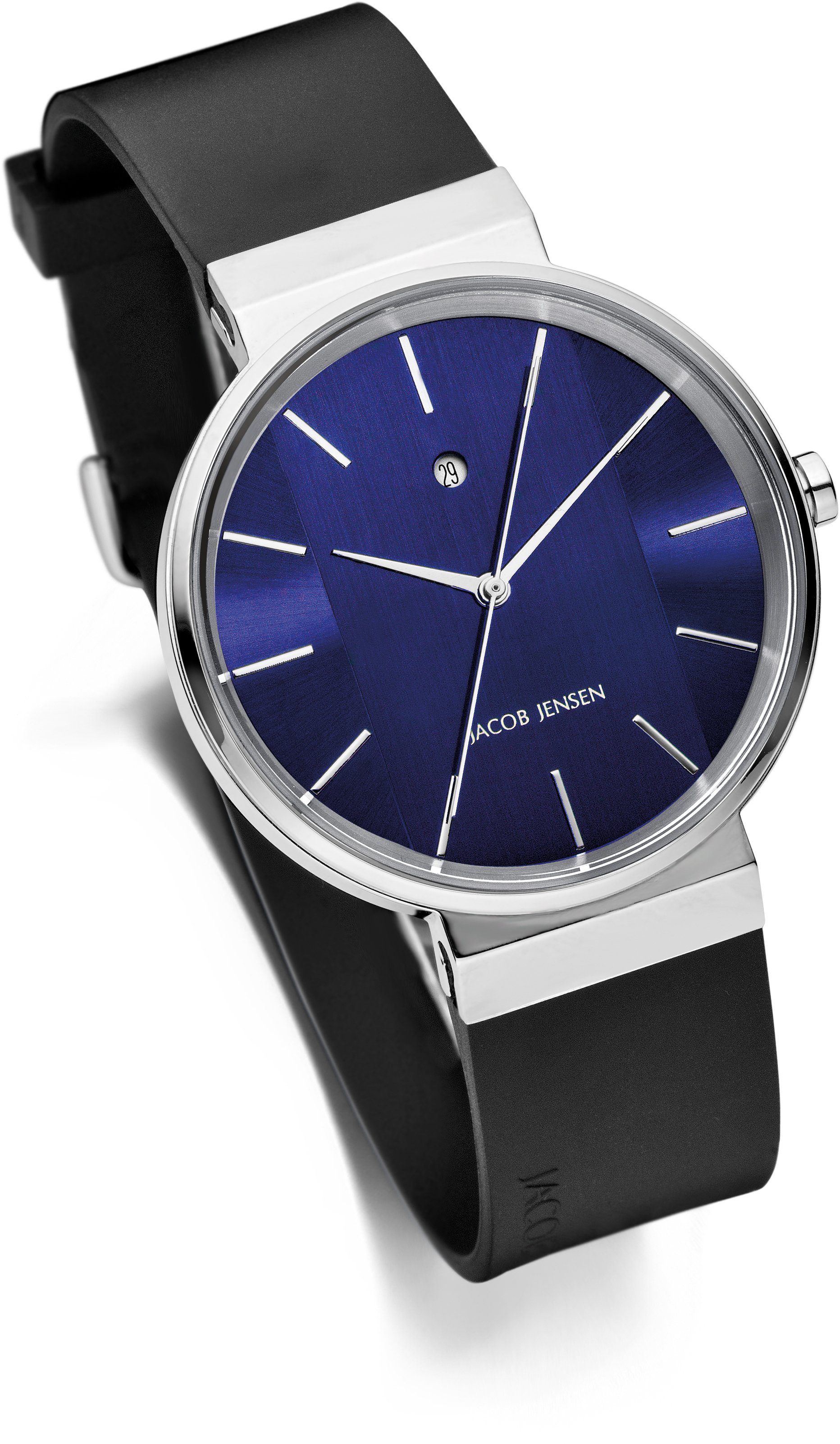Jacob Jensen Quarzuhr Designuhr Edelstahl Kautschukband NEW LINE ⌀39mm, langer Sekundenzeiger