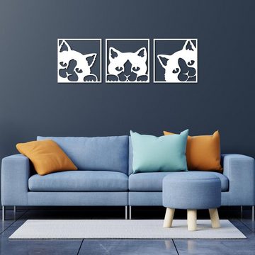 Namofactur Wanddekoobjekt XXL Wandbild 3 Katzen im Rahmen (3-teilig), Wanddeko '3 Katzen' Wandgestaltung für dein Wohnzimmer / Schlafzimmer