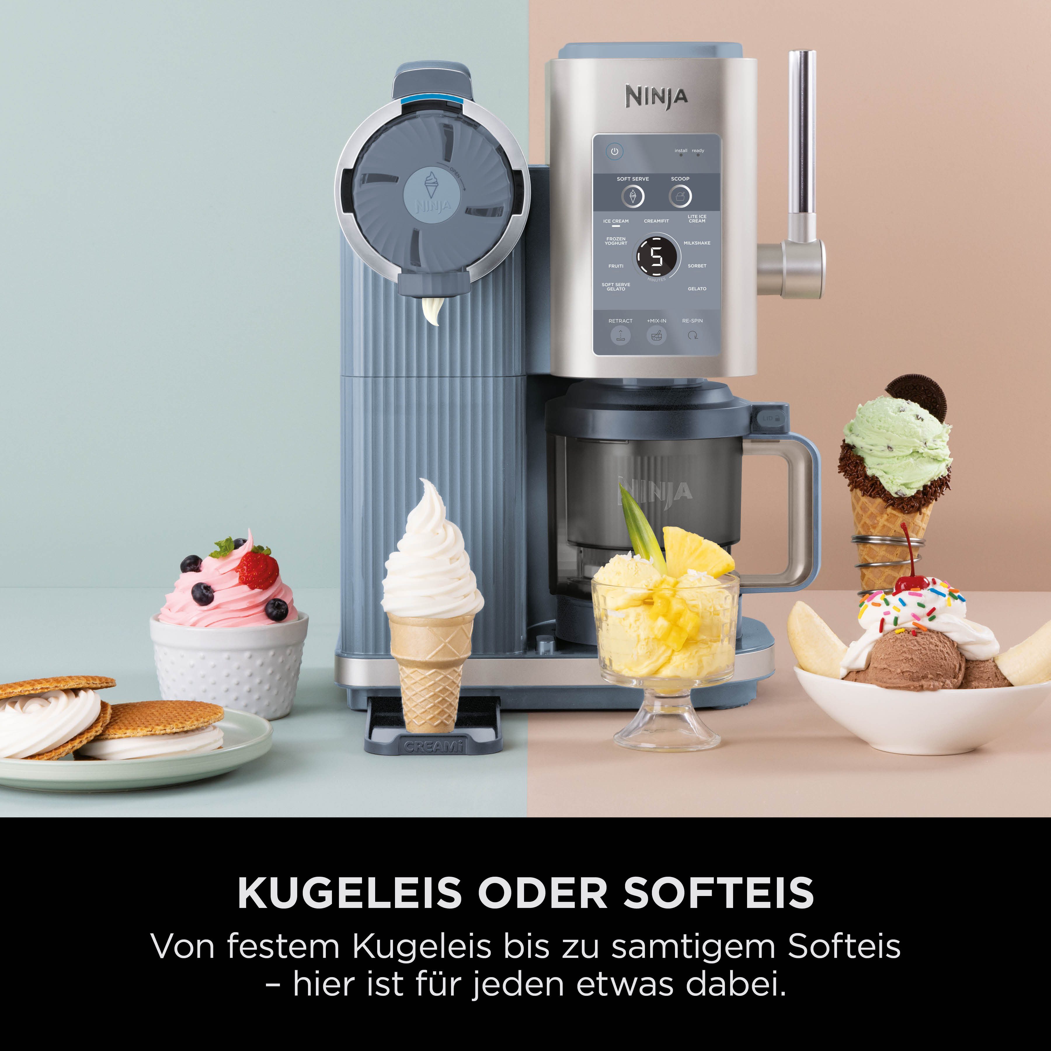 NINJA Eismaschine Ninja CREAMi Scoop & Swirl 13-in-1 Softeis- und Eismaschine NC702EU, 0,48 l, proteinreiche Leckereien mit weniger als 150 kcal