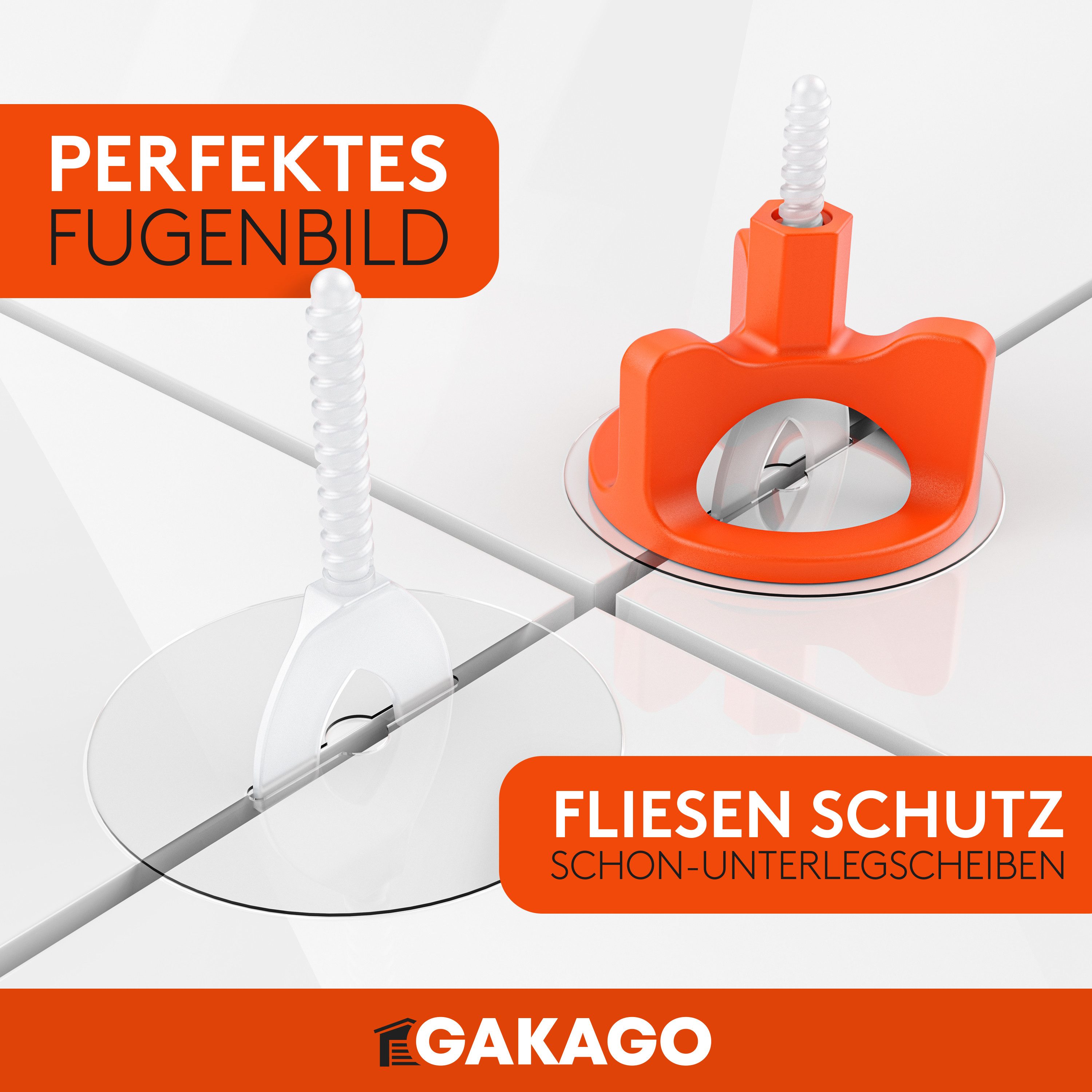 Gakago Nivelliersystem Fliesen (200-tlg., Gewindelaschen 1mm) Verlegehilfe für ein perfektes Fugenbild - Für Fliesenstärken 3-18mm