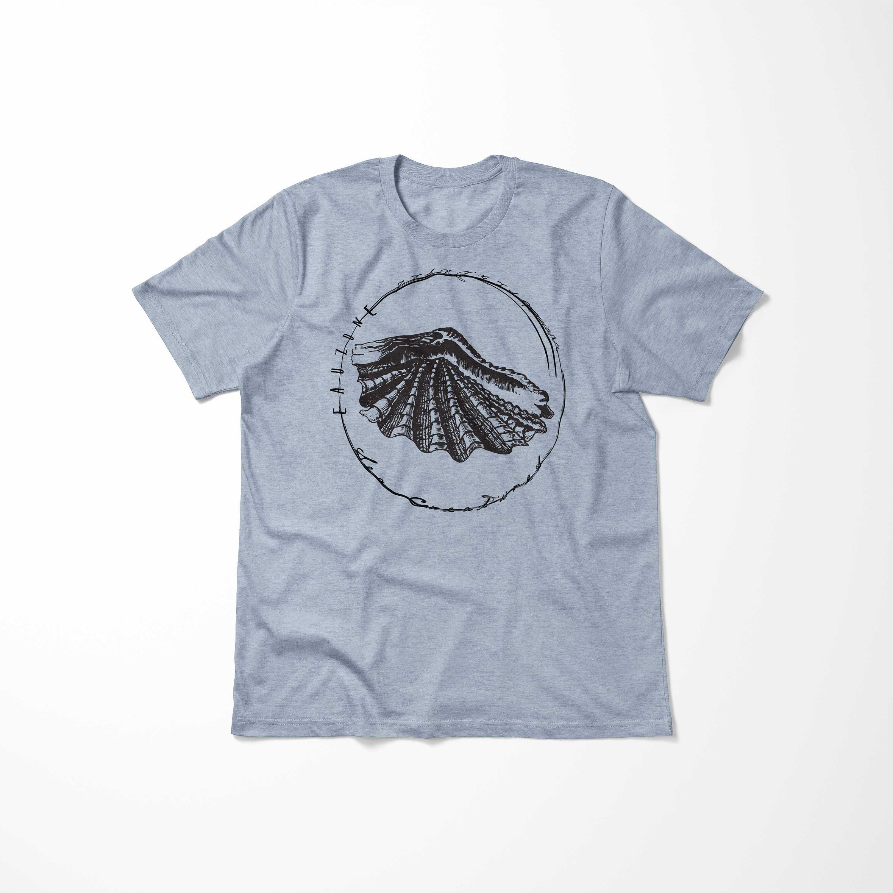 Sinus Art T-Shirt T-Shirt Tiefsee 081 Fische sportlicher Creatures, Sea / - Denim Schnitt und Struktur feine Serie: Stonewash Sea