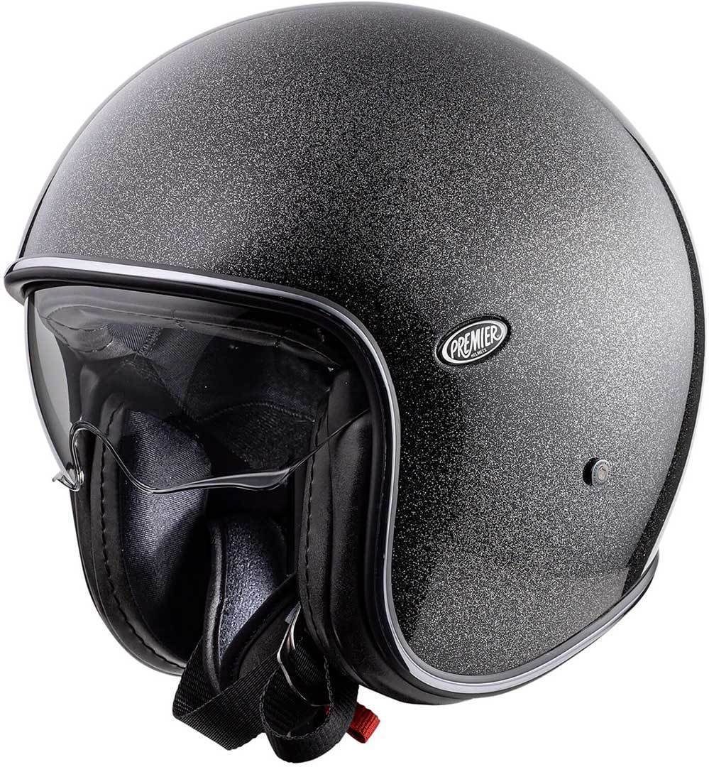 Premier Motorradhelm Vintage U9 Glitter Silver Jethelm, integriertes Sonnenvisier