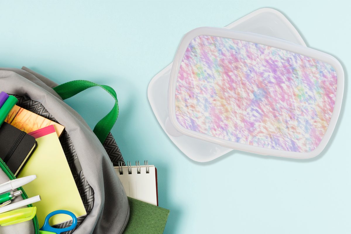 Farbe Krawattenfärbung, Jungs Mädchen (2-tlg), weiß Brotbox und Muster Erwachsene, Regenbogen für und MuchoWow - Lunchbox Brotdose, - - Kunststoff, Kinder für