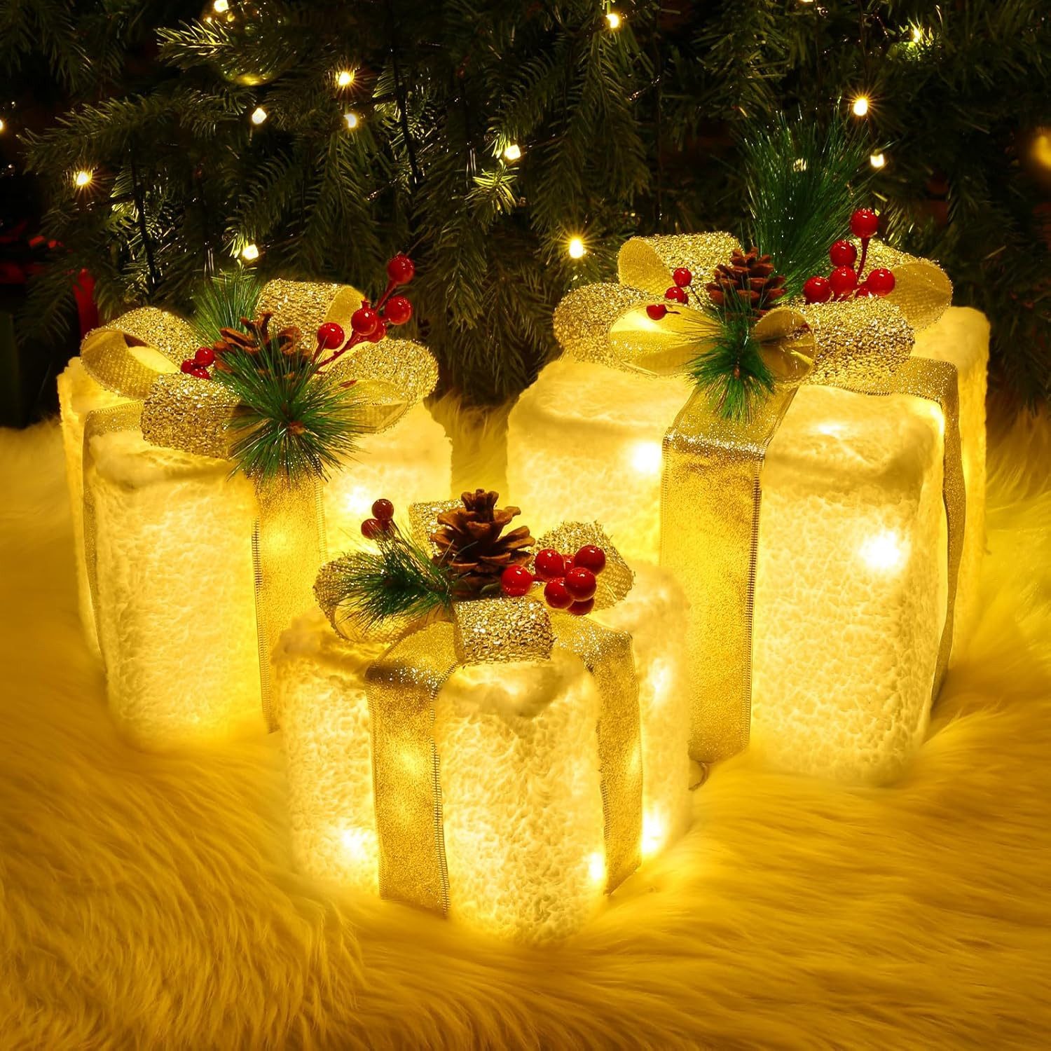 Elegear LED Dekolicht 3er-Set LED Geschenkbox Weihnachten mit 60/117/140 LEDs, LED wechselbar, Tageslichtweiß, Warmweiß, Kaltweiß, Geschenkbox Weihnachtsdeko für Weihnachtsbaum/Fensterbank/Regal
