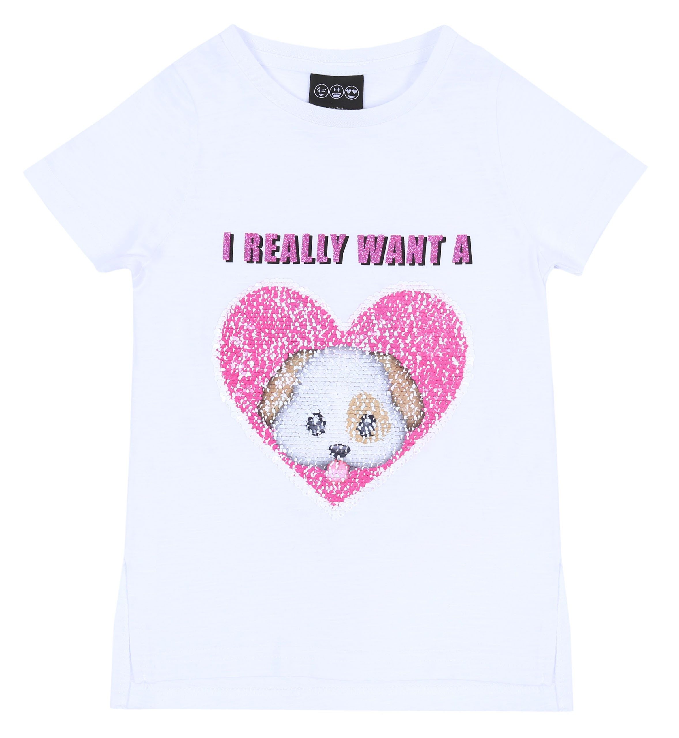 Kurzarmbluse Weißes T-Shirt mit Herz, wechselbare Pailetten 6-7 Jahre