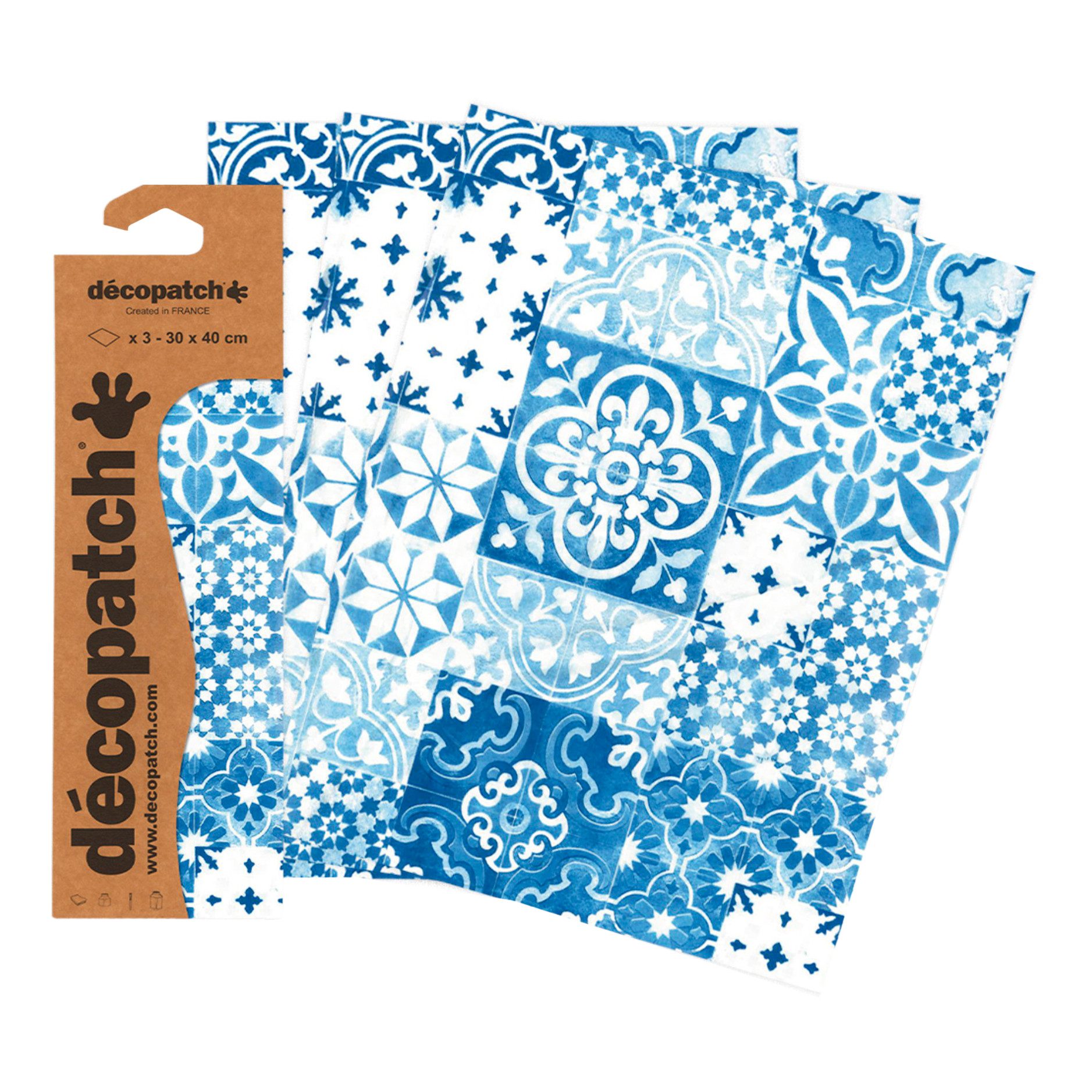 décopatch Motivpapier Kachel-Mosaik Blau, 3 Stück
