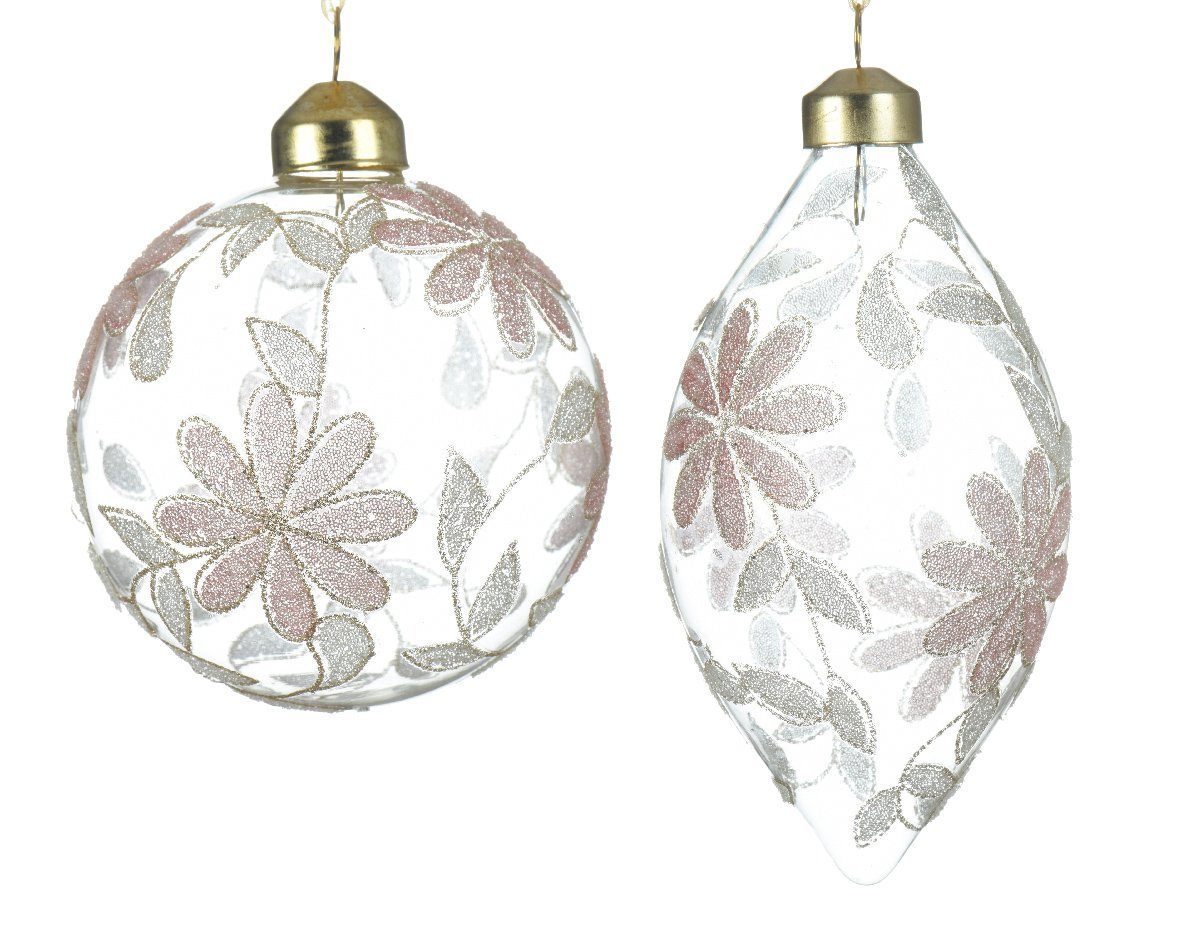 Decoris season decorations Weihnachtsbaumkugel, Weihnachtskugeln Blumen 8cm Klar Set mit Glas 12er Muster transparent