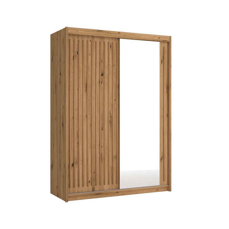 MOEBLO Kleiderschrank IMPERIAL (Wohnzimmerschrank mit Spiegel und Lamellen, Schwebetürenschrank 2-türig Schrank Garderobe Schiebtüren Schlafzimmer) (BxHxT):150/200/250x216x62cm