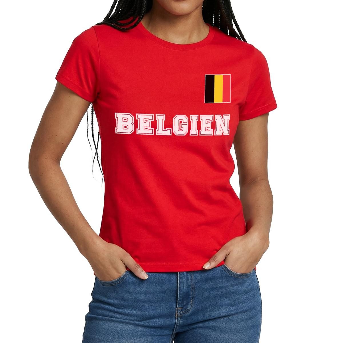Spreadshirt T-Shirt Belgien Trikot, Belgien Fußball Frauen T-Shirt (1-tlg) Slim Fit, fällt klein aus