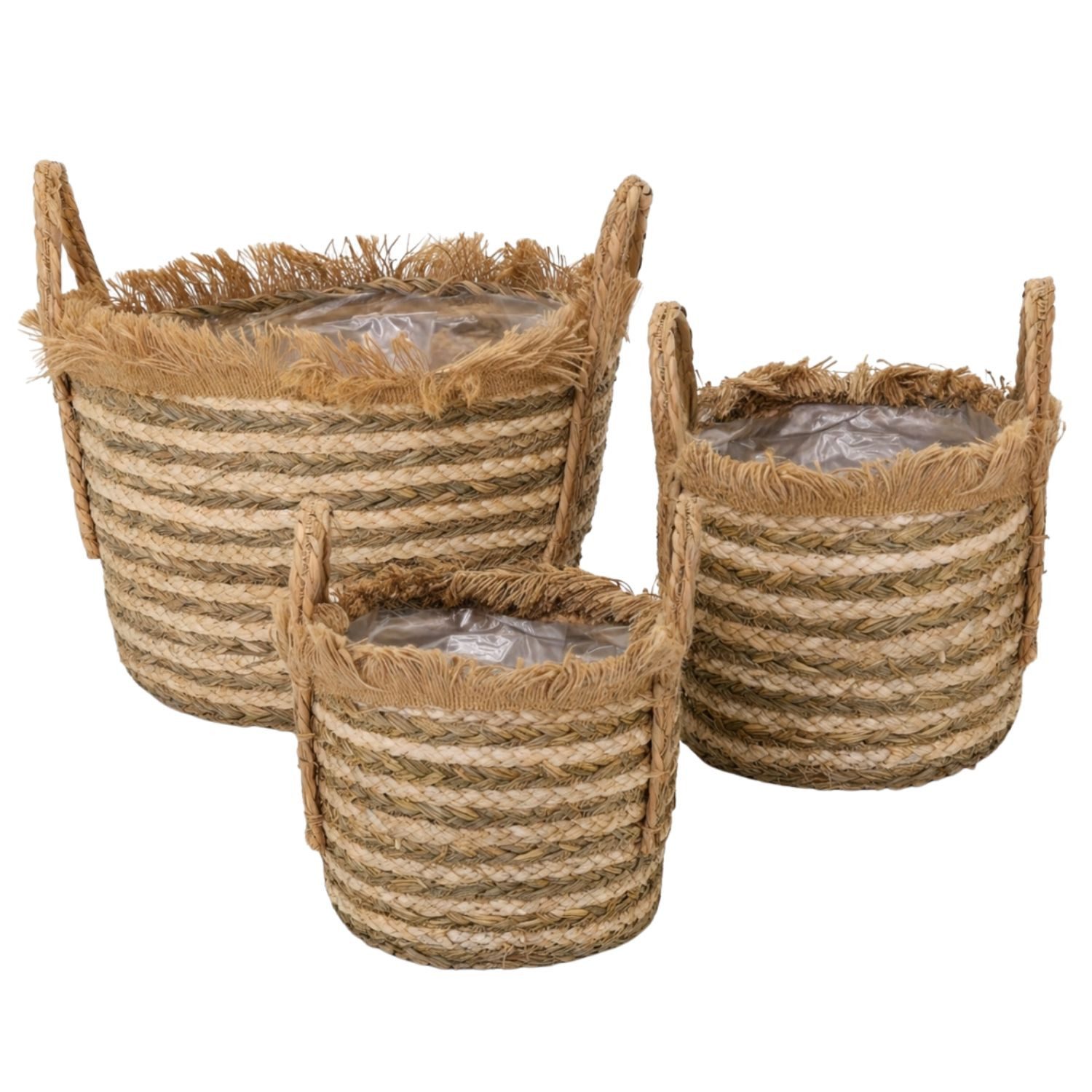 Marrakesch Orient & Mediterran Interior Übertopf Korb Set Natur mit Fransen, Pflanzkorb Raffa 44cm (0 St), Handarbeit