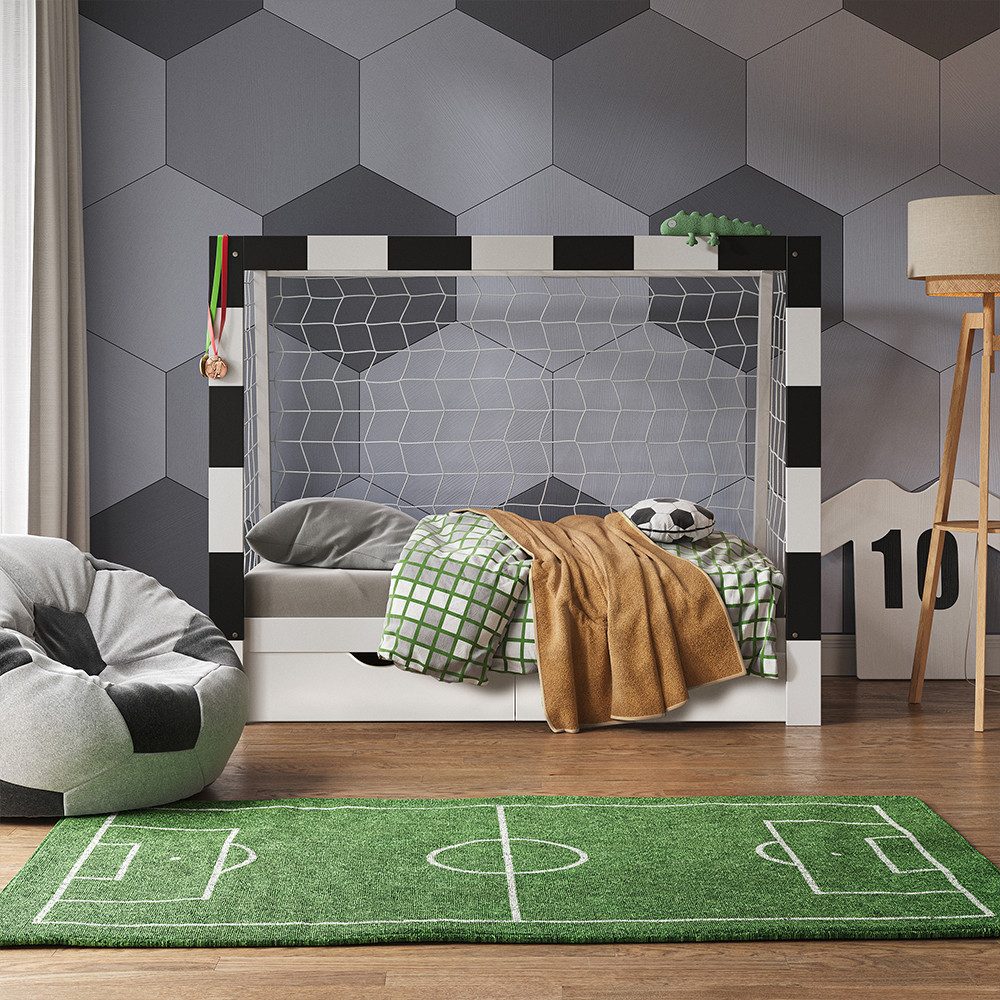 VitaliSpa® Kinderbett Fußballtor, Weiß/Schwarz, 80x160 cm günstig online kaufen