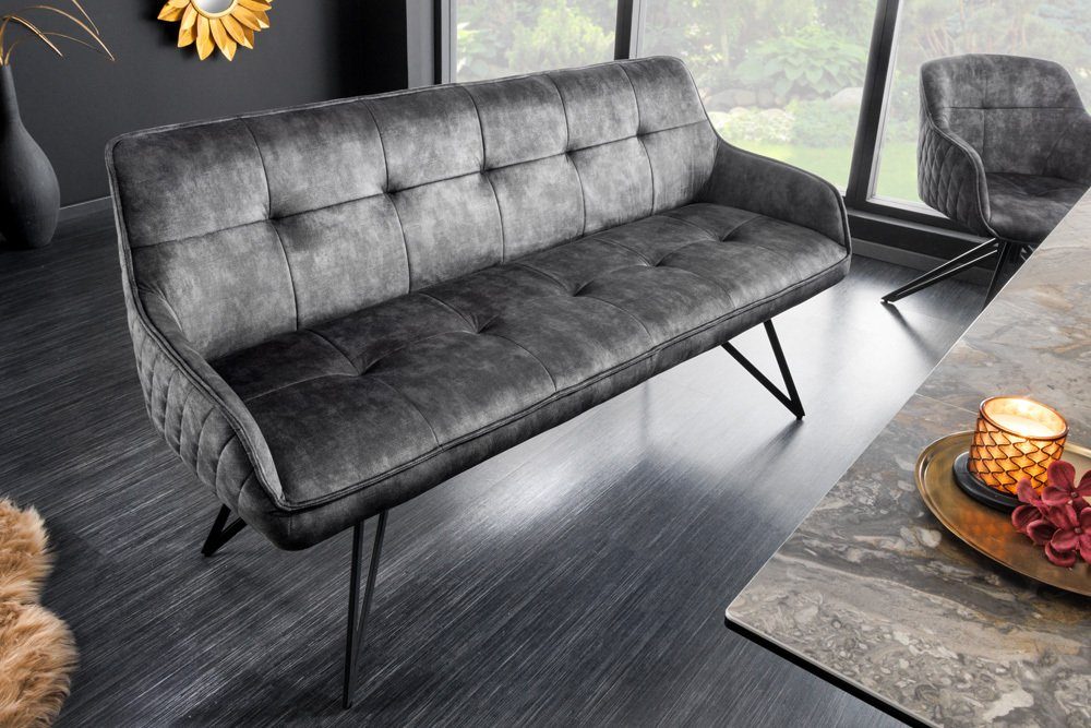 riess-ambiente Sitzbank EUPHORIA 156cm dunkelgrau / schwarz (1-St), Wohnzimmer · Samt · Metall · Flur · Küche · Esszimmer · Retro Design