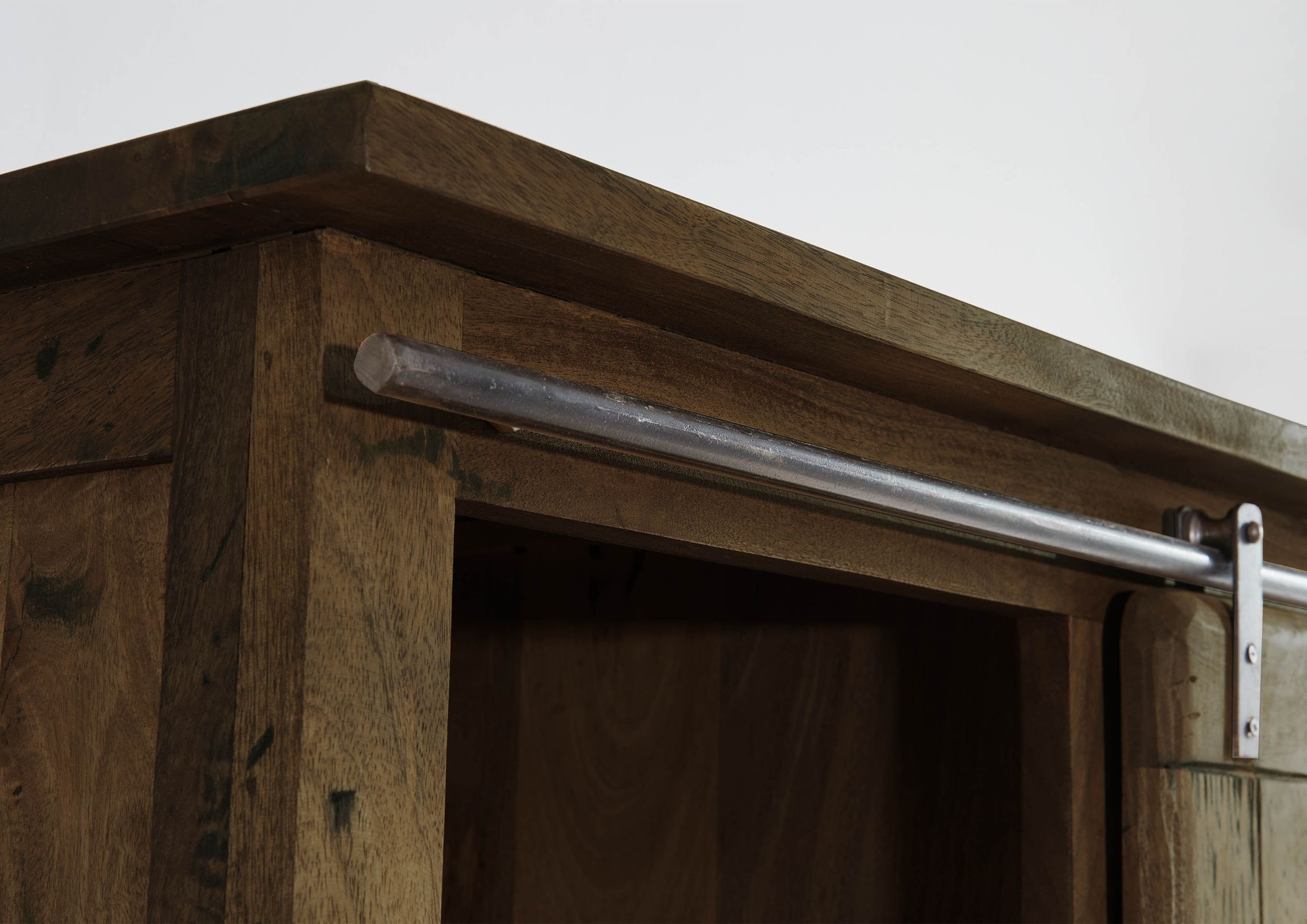 Massivmoebel24 Dreh-/Schwebetürenschrank RAILWAY (Schrank Mango 100x60x190 braun lackiert RAILWAY #416) Schrank Mango 100x60x190 braun lackiert RAILWAY #416