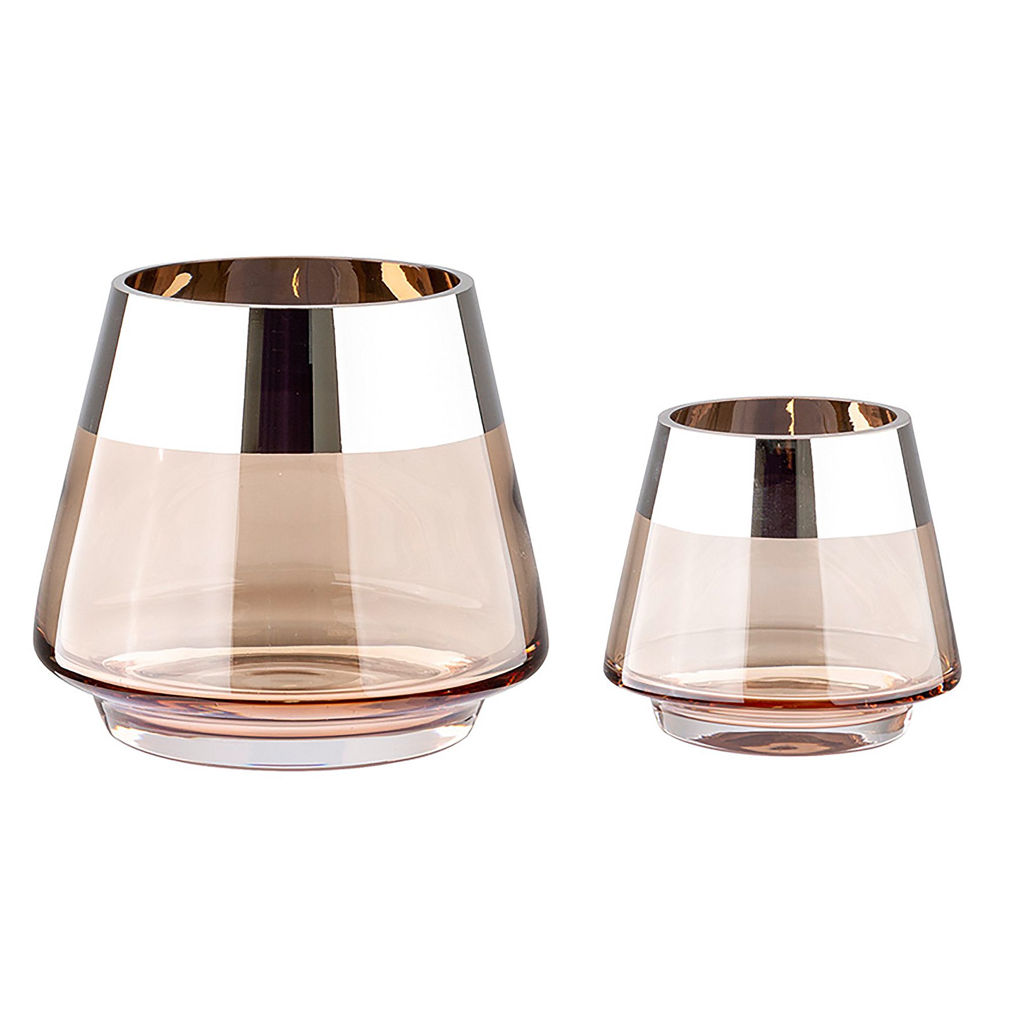 Teelichthalter JONA - 2er Set Teelichthalter aus Glas in Sand/Silber - Windlichter