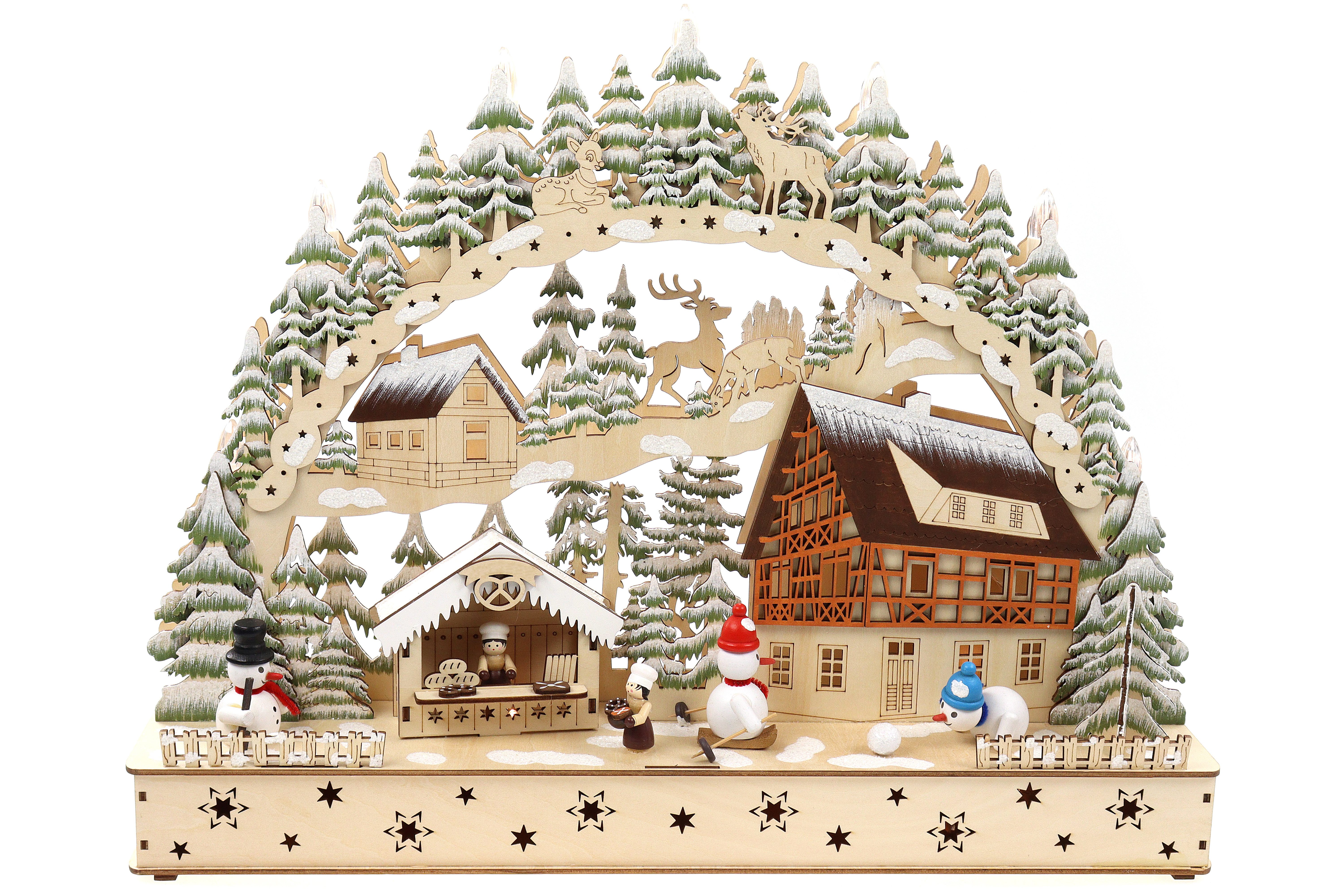 ELLUG Schwibbogen 3D Lichetrbogen Holzschnitt, On/Off Schalter, 49,5*11*39,5cm, Licht, batteriebetrieben, Timer (6h On / 18h Off)