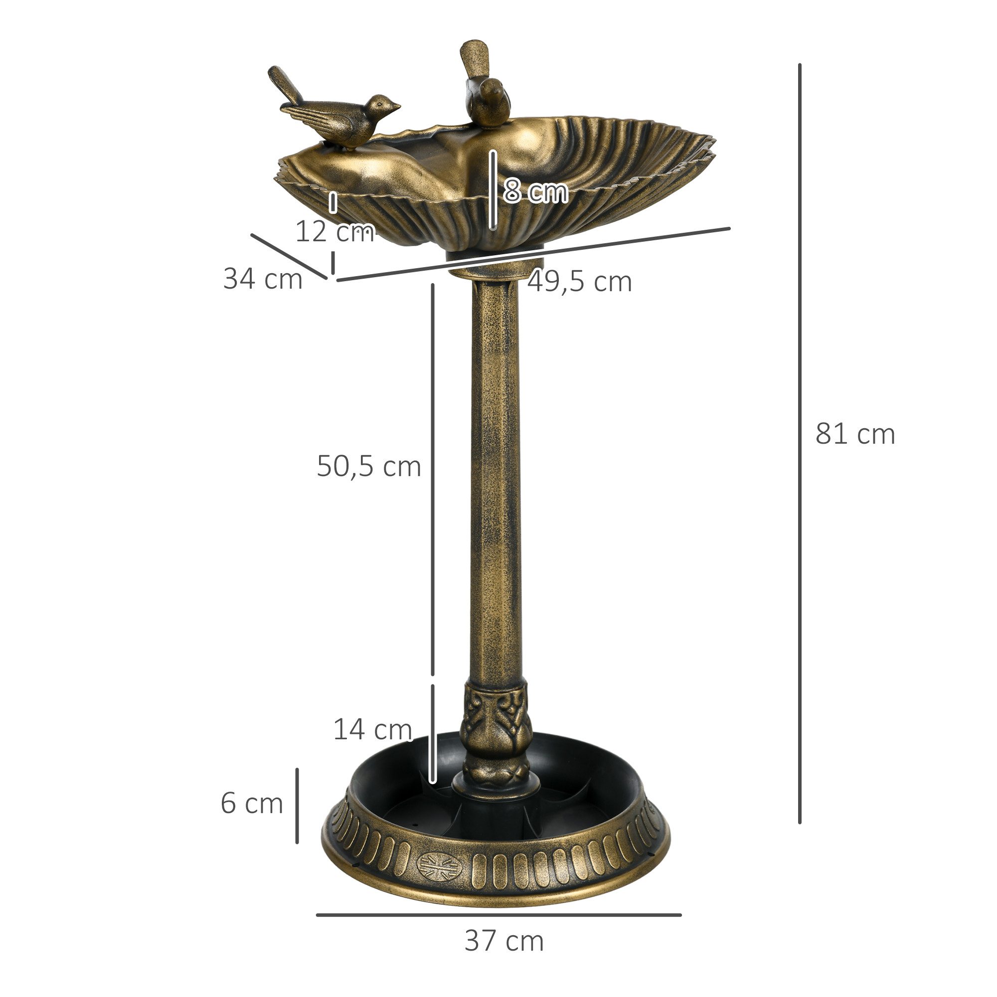 Outsunny Vogeltränke stehend, aus Kunststoff, frostsicher, winterfest, für Wildvögel, für Garten Terrasse Balkon 49,5 x 38 x 81 cm, Bronze