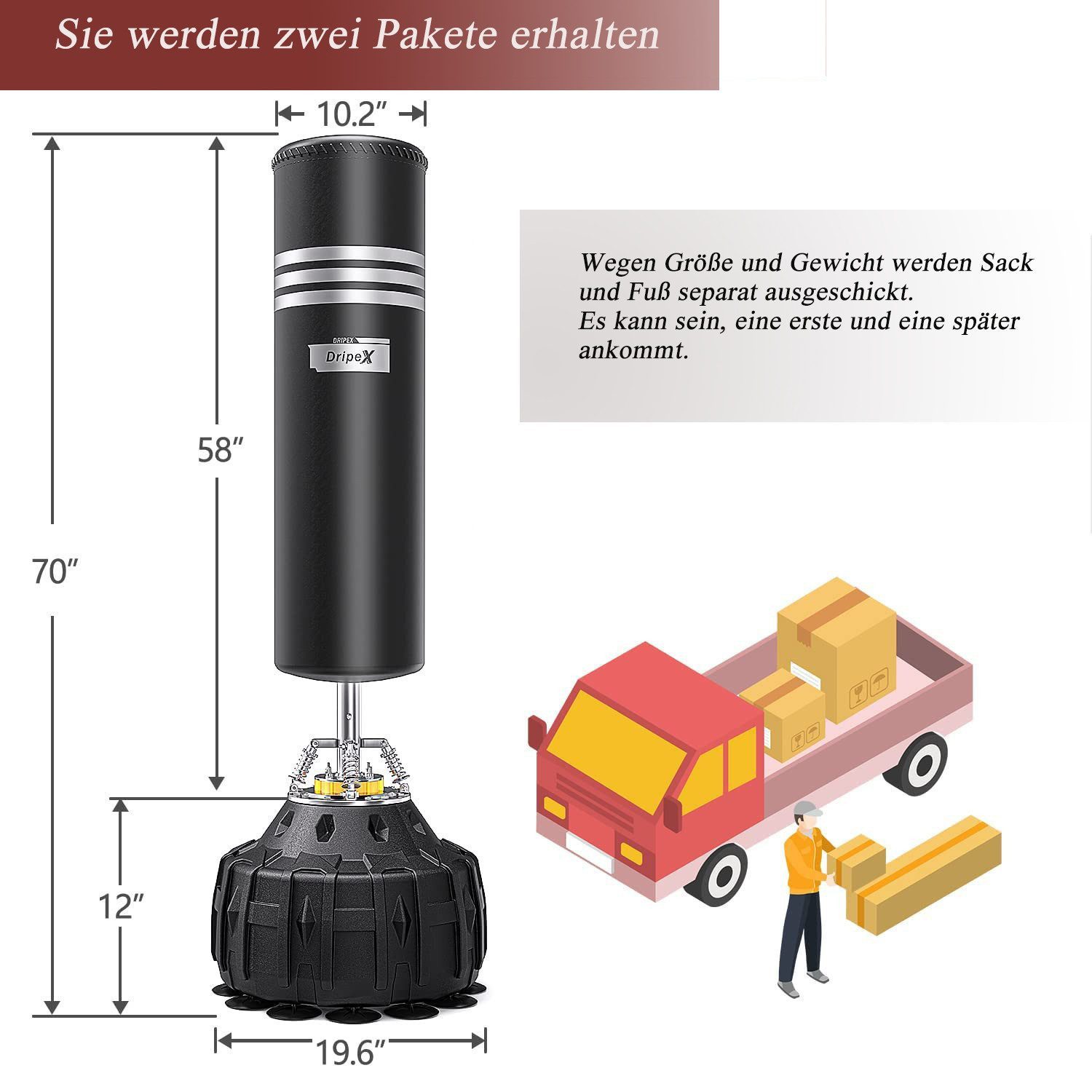 Dripex Boxsack Erwachsene Standboxsack Punchingsäcke mit Saugfuß, Stoß/Geräuschdämpfung, Reißfest, schnelles Abprallen