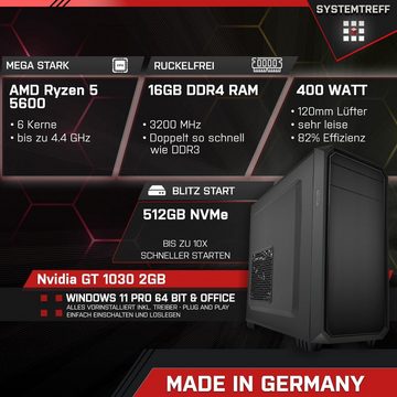 SYSTEMTREFF Business-PC-Komplettsystem (24", AMD Ryzen 5 5600, GT 1030, 16 GB RAM, 512 GB SSD, Windows 11, WLAN)