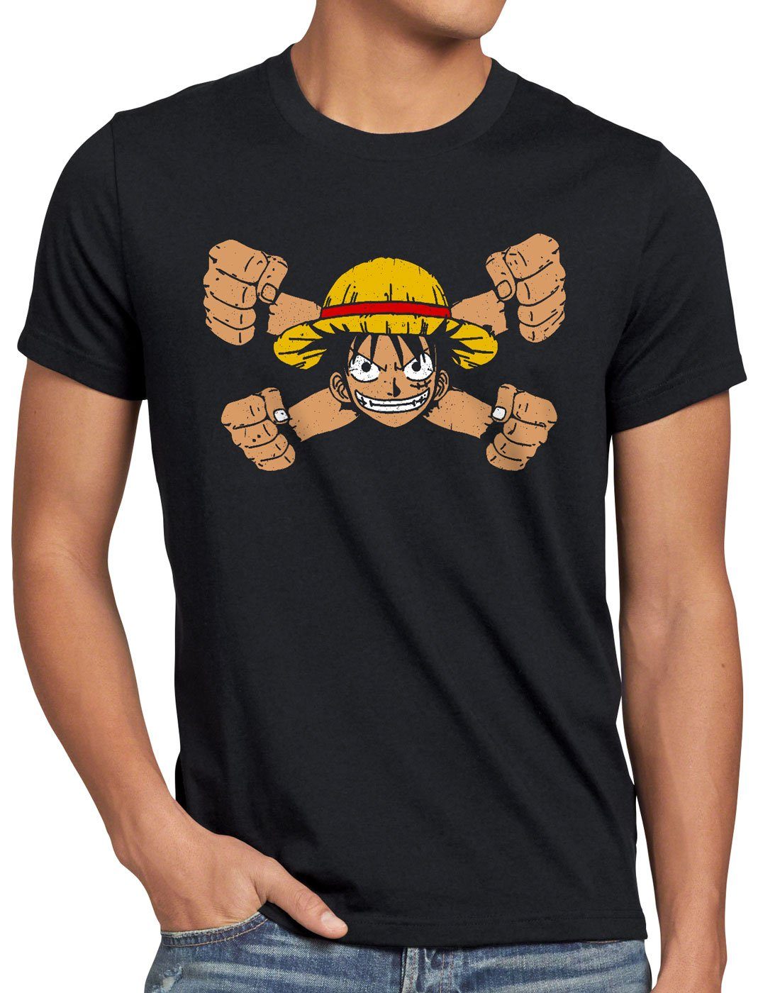 style3 Print-Shirt Herren T-Shirt Ruffy Fist piratenbande