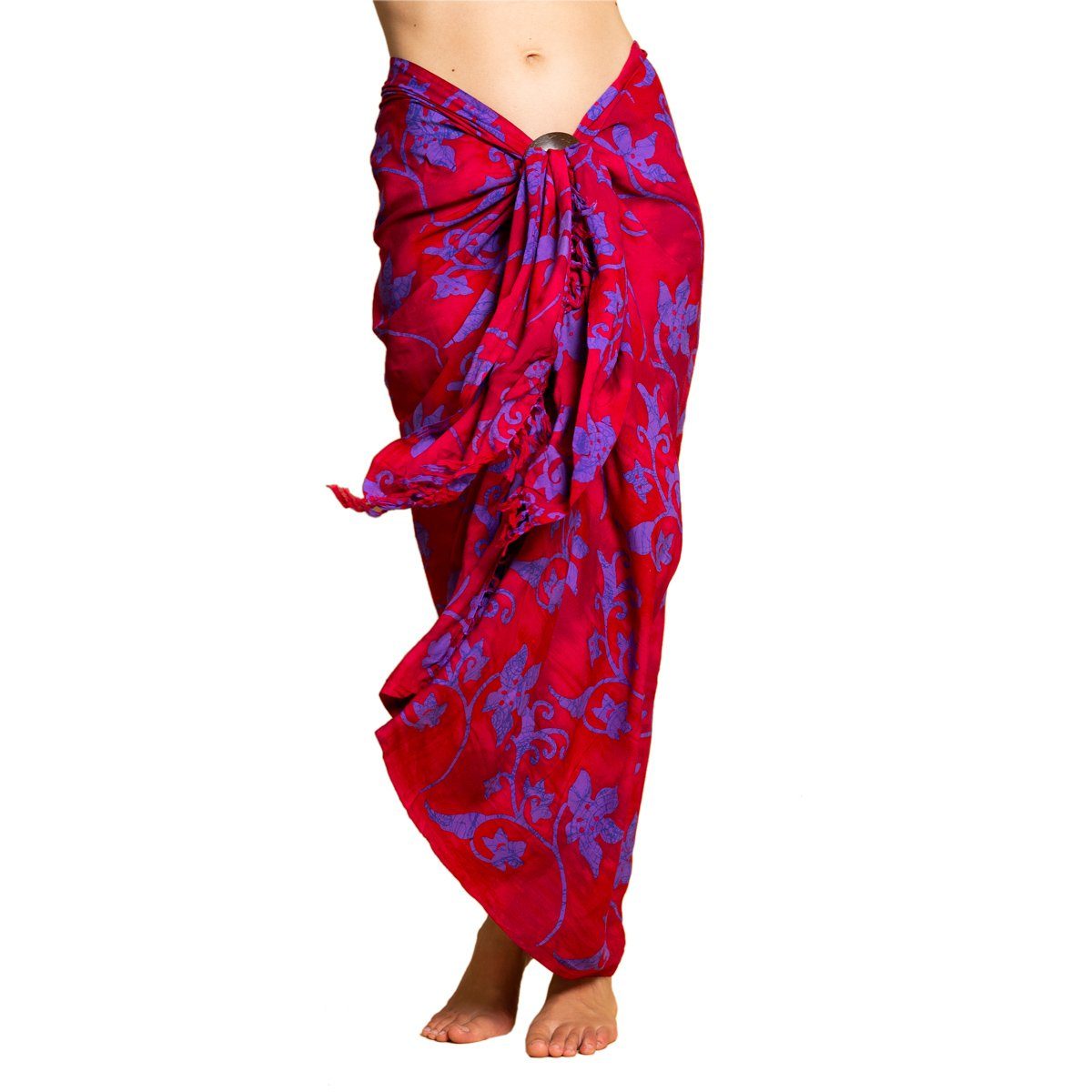 Strandtuch, für Bikini Tuch den Scarlet Strand Sarong Strandkleid Pareo hochwertiger PANASIAM B021 Halstuch red Schultertuch Viskose aus Rottöne Cover-up Wachsbatik