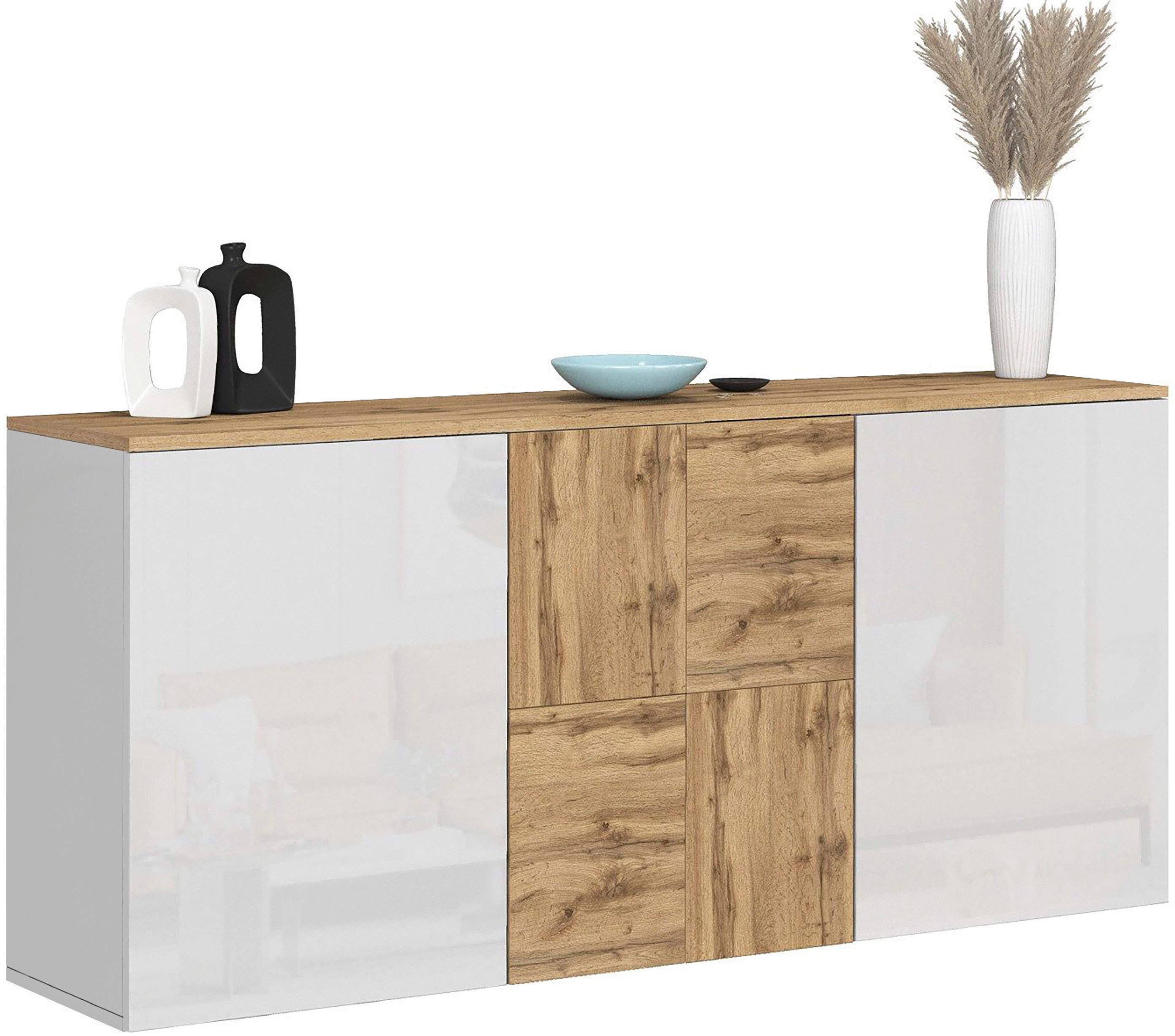 OTTO home Sideboard ISEO, Kommode, Schrank, Sideboard, Lowboard, 6 Fächer, Breite 150 cm (1 St), stehend/hängend, 3 Türen Hochglanz lackiert, Made in Italy