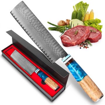 KingLux Messer-Set 5tlg.Damast Küchenmesser Chef Santoku Brot Ausbeinmesser (5-tlg)