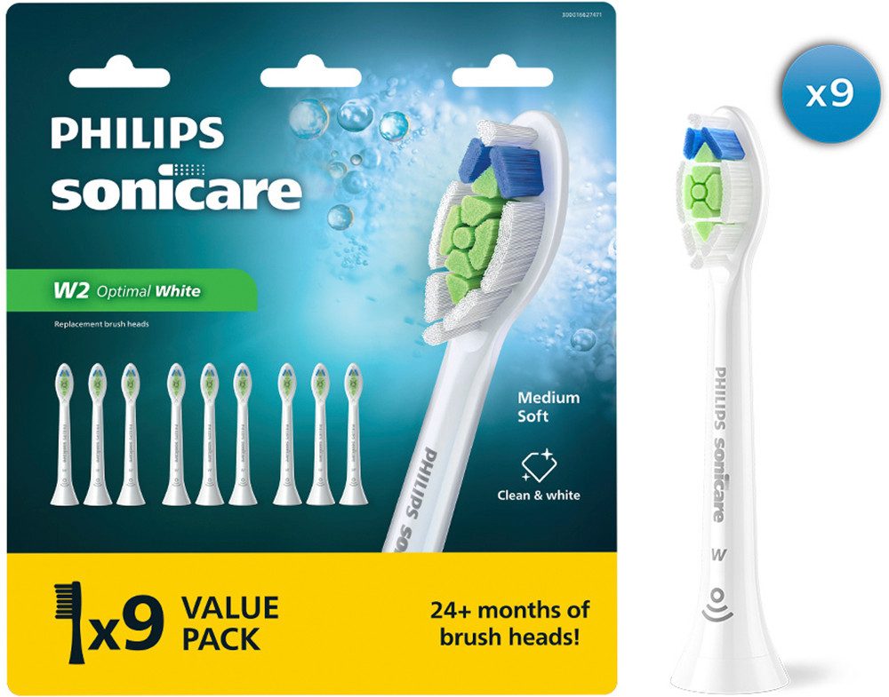 Philips Sonicare Aufsteckbürsten W2 Optimal White HX6069/87, für weißere Zähne, für jedes Sonicare Handstück