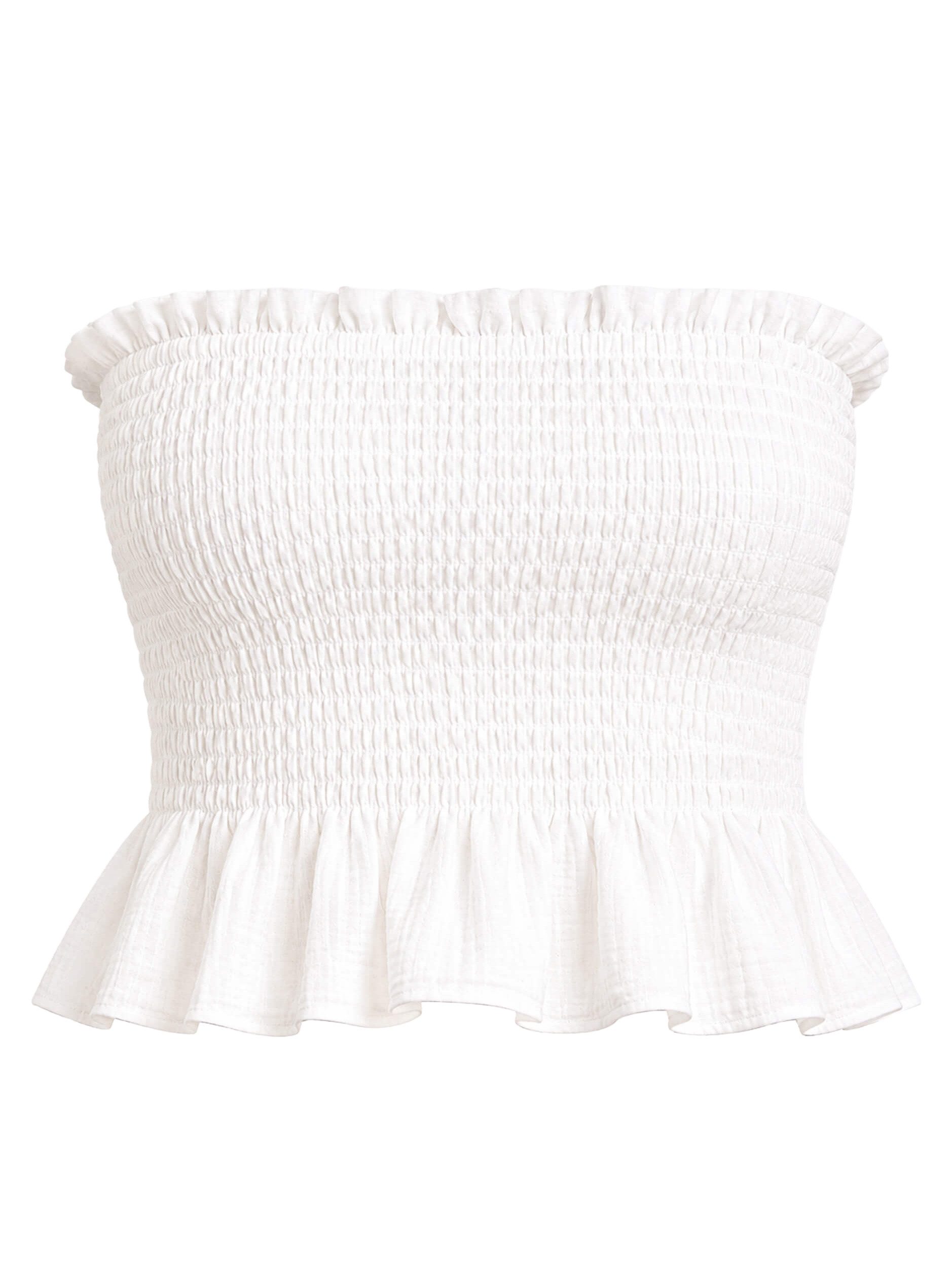 SASSYCLASSY T-Shirt Gesmoktes Musselin Bandeau Top Damen Ärmelloses Top mit elastischer Passform und verspielten Volants