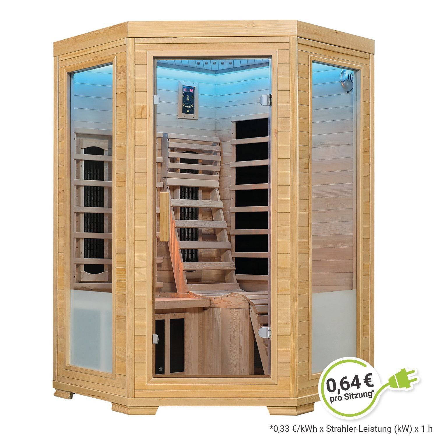 Artsauna Infrarotkabine Aalborg Dual-Technologie, für 2 Personen, Hemlockholz, HiFi-System, Ionisator, LED-Farblicht