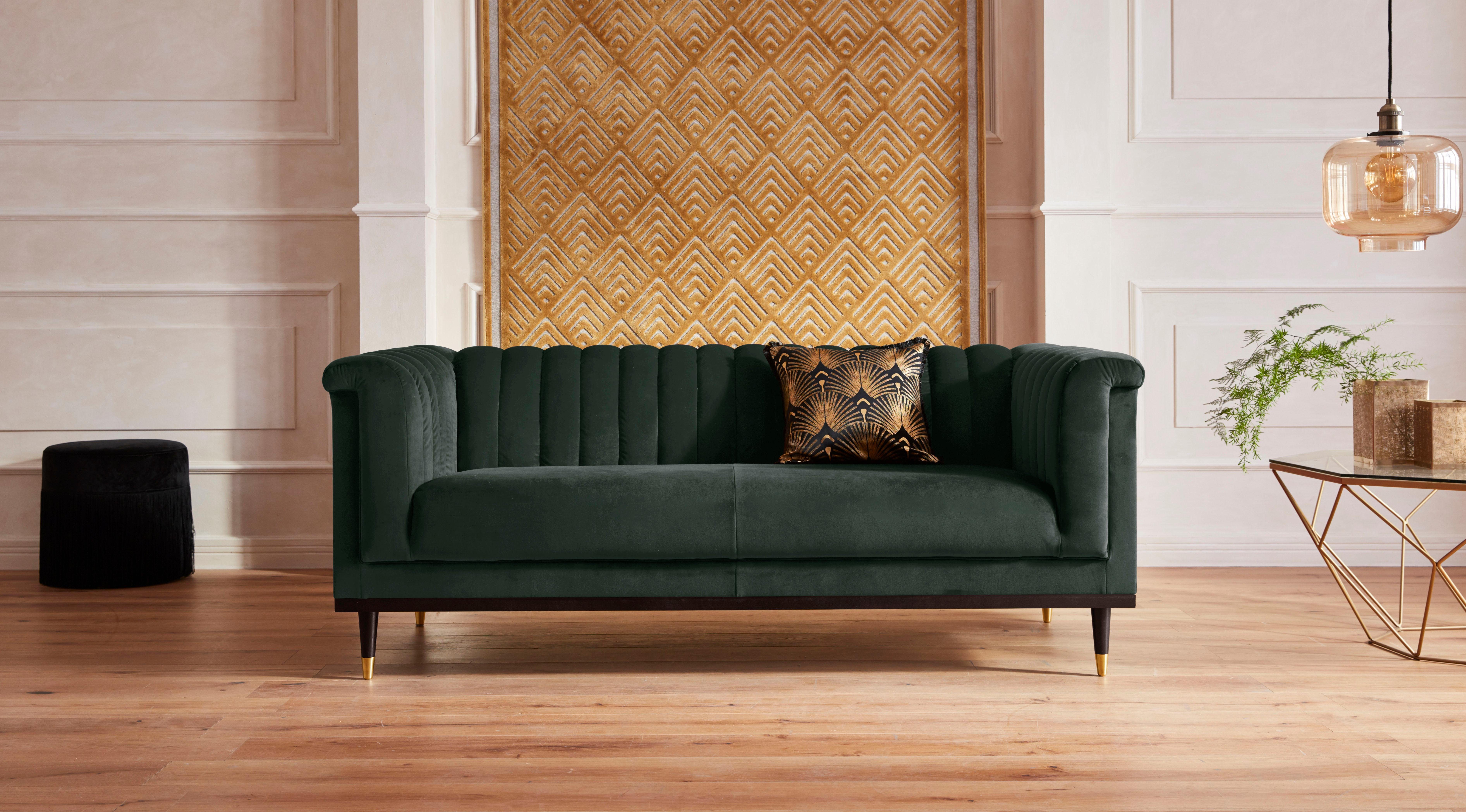 Home affaire 2-Sitzer Chamby, mit Holzrahmen unten und Steppung im Lehnenbereich