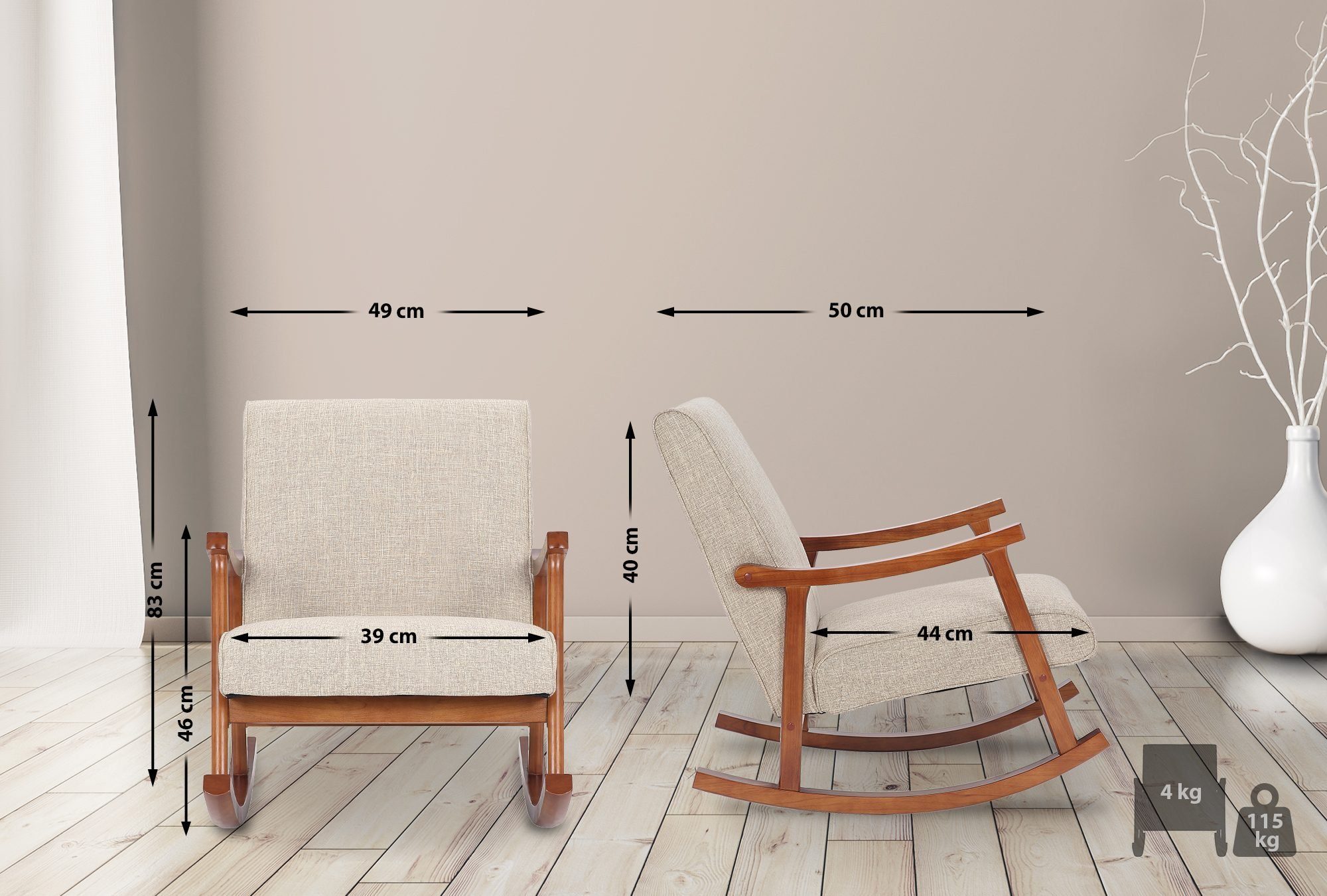 CLP Schaukelstuhl Morelia, Stoff-Bezug, Holzgestell in Walnuss-Optik günstig online kaufen