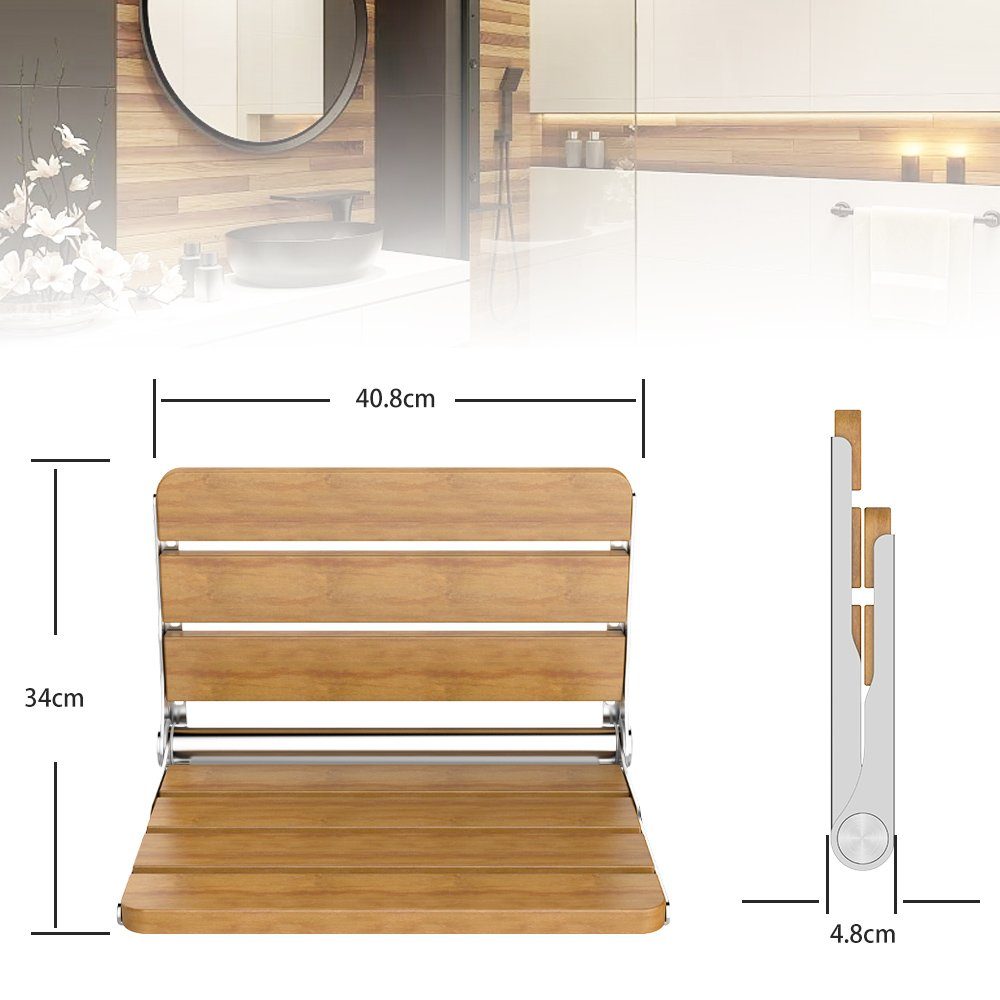 HEUFFE Duschklappsitz zur wandmontage, für Senioren & Kinder, klappbar, rechteckig, belastbar bis 200,00 kg, modern, elegant, aus Eiche, Hochglanz