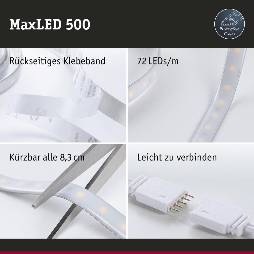 LED Paulmann Kunststoff Stripe Stripe, Silber in 500 1-flammig, Warmweiß Function 7W MaxLED Streifen LED 1m, aus