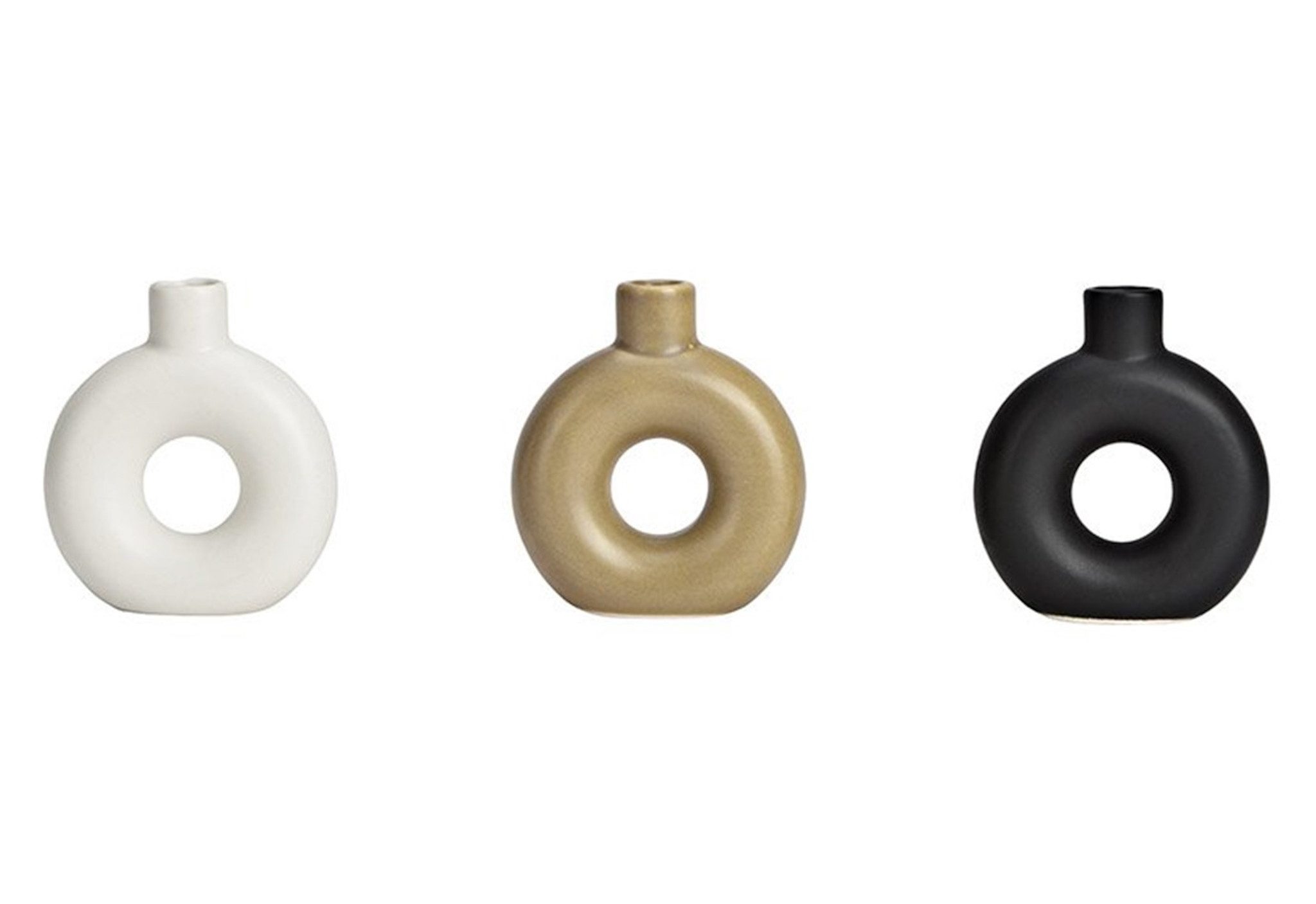 Dekovase Vase für Trockenblumen aus Keramik schwarz, weiß, beige 3er-Set